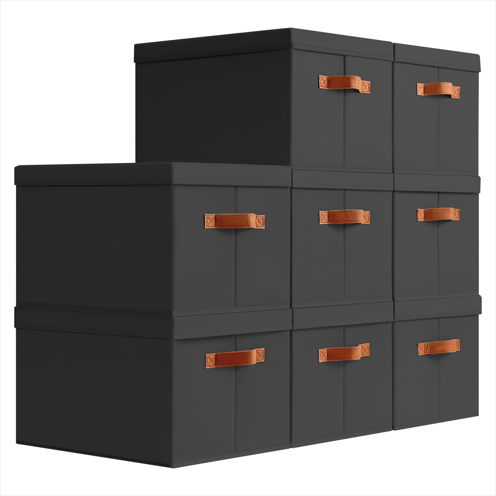 Homsorout Storage Bins with Lids - Fabric Storage Baskets for Shelves, 6 Pack Foldable Decorative Boxes with Handles, Stackable Organizer Bins for Home, Nursery, Dorm, Beige