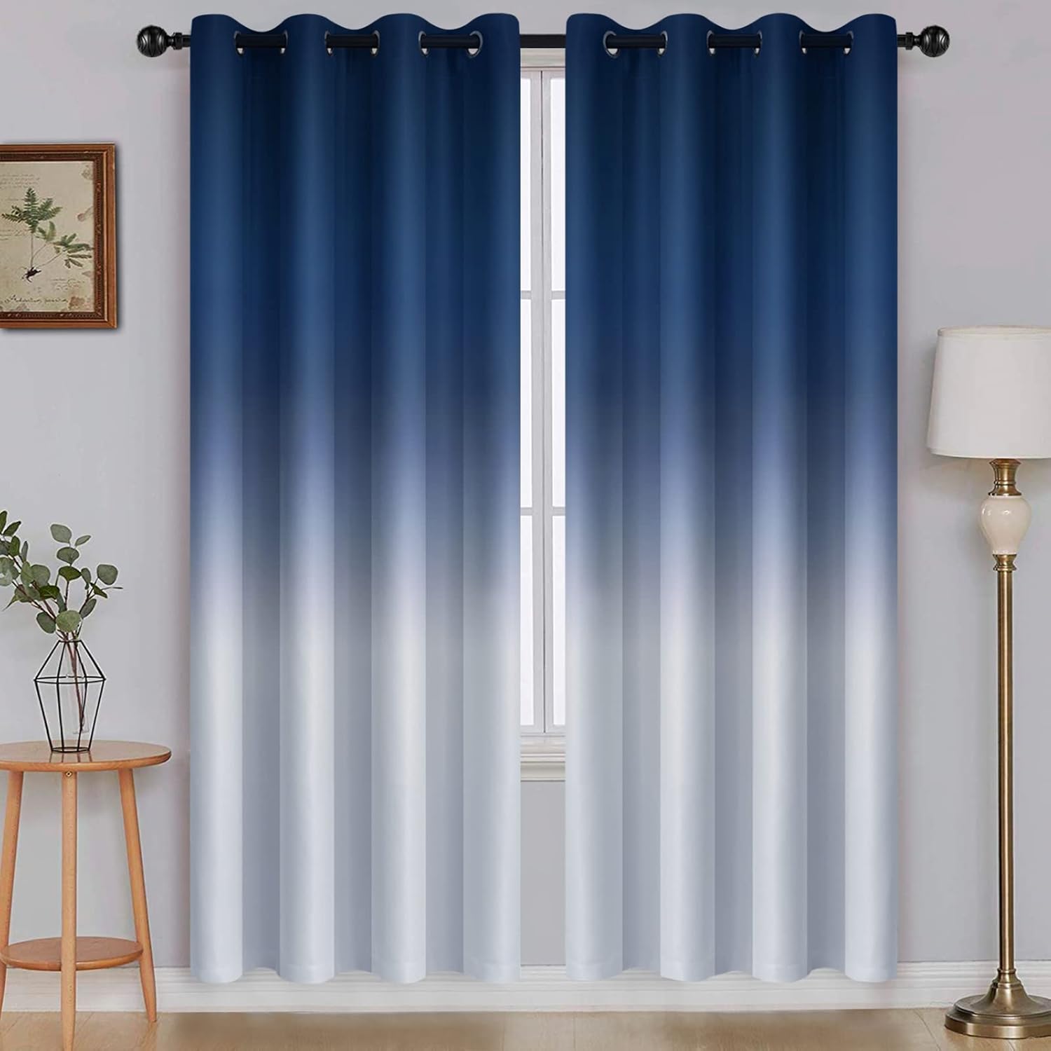 SimpleHome Ombre Room Darkening Curtains for Bedroom, Gradient Black to Grey White Light Blocking Thermal Insulated Grommet Window Curtain/Drapes for Living Room,2 Panels, 52x84 inches Length