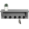 Wall Key Holder with Shelf, Rustic Shelf with Hooks Made of Paulownia Wood Holds Keys, Dog Leash, Bags and More - 13.7" W x 4.7" H x 3.5" D Decorative Key Hanger and Entryway Shelf (Gray)