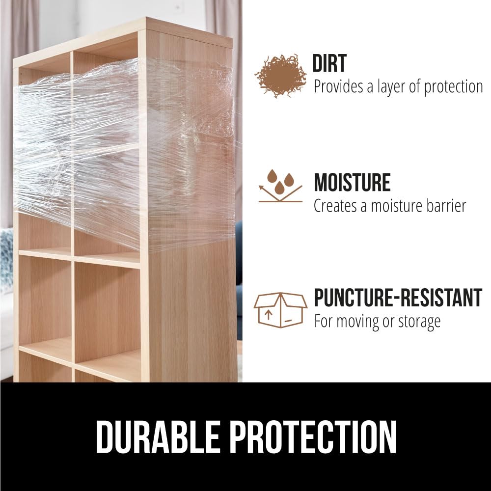 GORILLA GRIP 500% Stretch Film Heavy Duty Plastic, 1000ft Shrink Wrap Roll 17" Puncture Resistant, Industrial Strength for Shipping, Pallet Storing, Moving, Packing Furniture Protection 1 Pack Clear