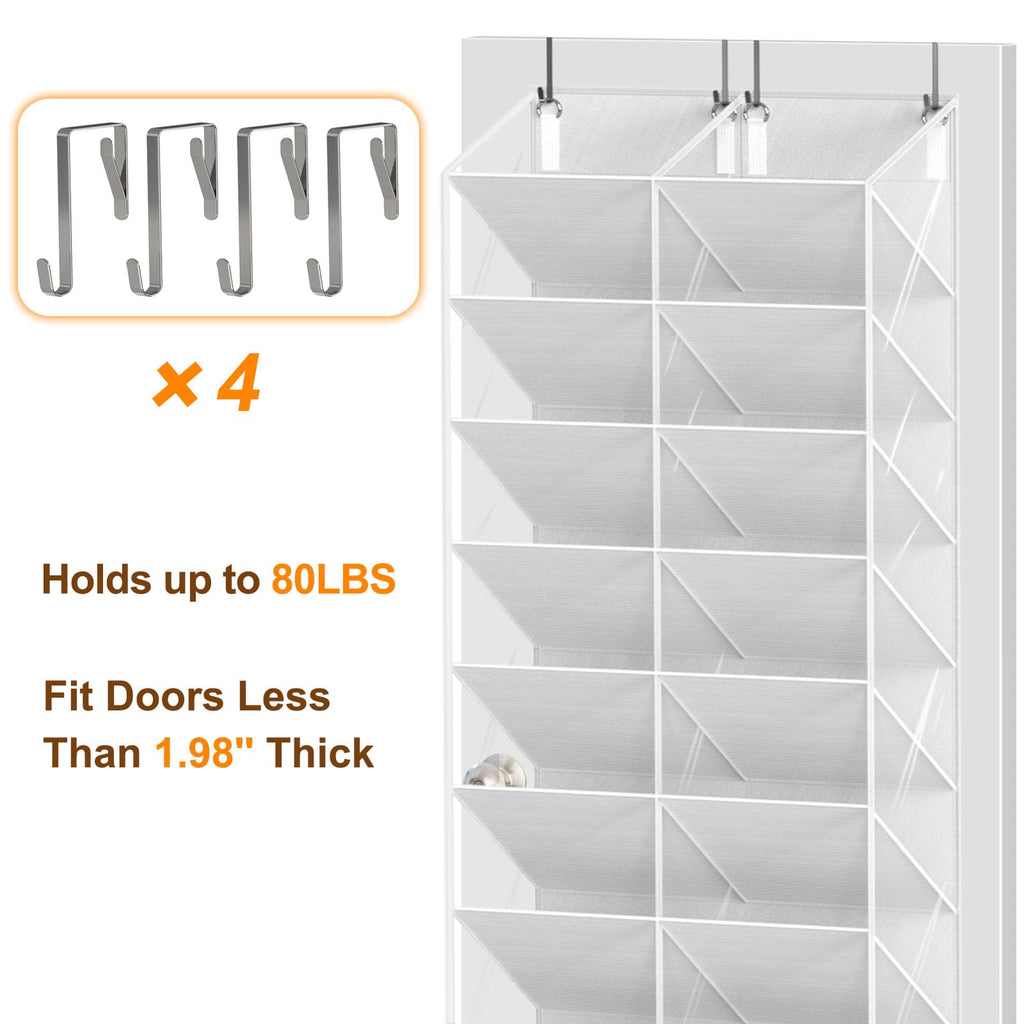 UVIAHOMI 20-30 Pairs Over the Door Shoe Organizer, Clear Pockets Hanging Shoe Storage for Closet, 10-Tier Door Shoes Rack, Handing Shoes Holder Fit All the Family's Sneakers, Boots, Heels, Black