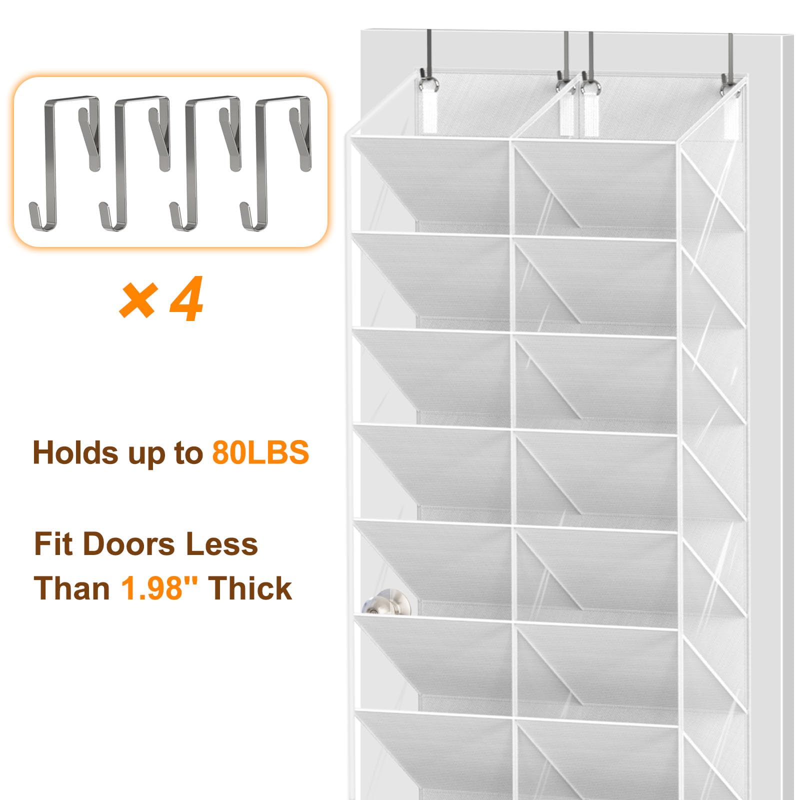 UVIAHOMI 20-30 Pairs Over the Door Shoe Organizer, Clear Pockets Hanging Shoe Storage for Closet, 10-Tier Door Shoes Rack, Handing Shoes Holder Fit All the Family's Sneakers, Boots, Heels, Black