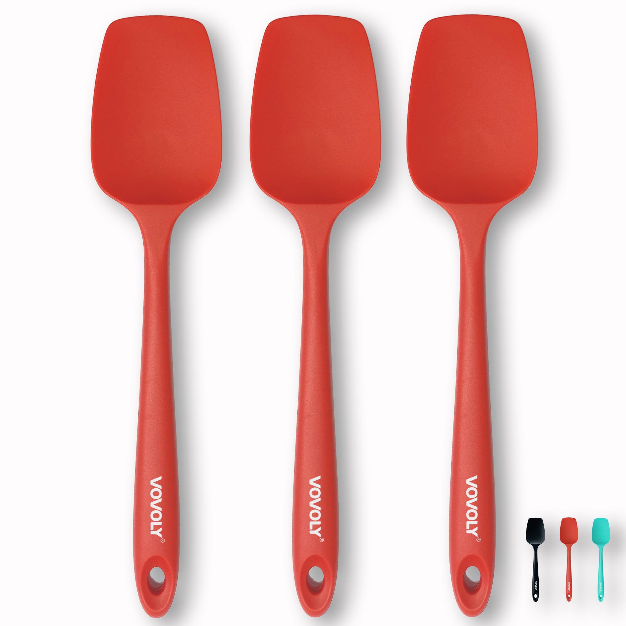 Silicone Spatula Set, High Heat Resistan Rubber Spoon Spatula, Non-Stick Spoonula with Seamless One Piece Design, Flexible Scrapers Baking Mixing Tool,3 Pack, Black