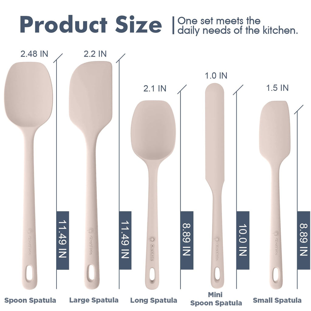 5 Pieces Silicone Spatula Set, Food Grade Rubber Spatula, Upgrade Strong Handle with Ergonomic Grip, Heat Resistant Up to 600°F for Nonstick Cookware, Cooking