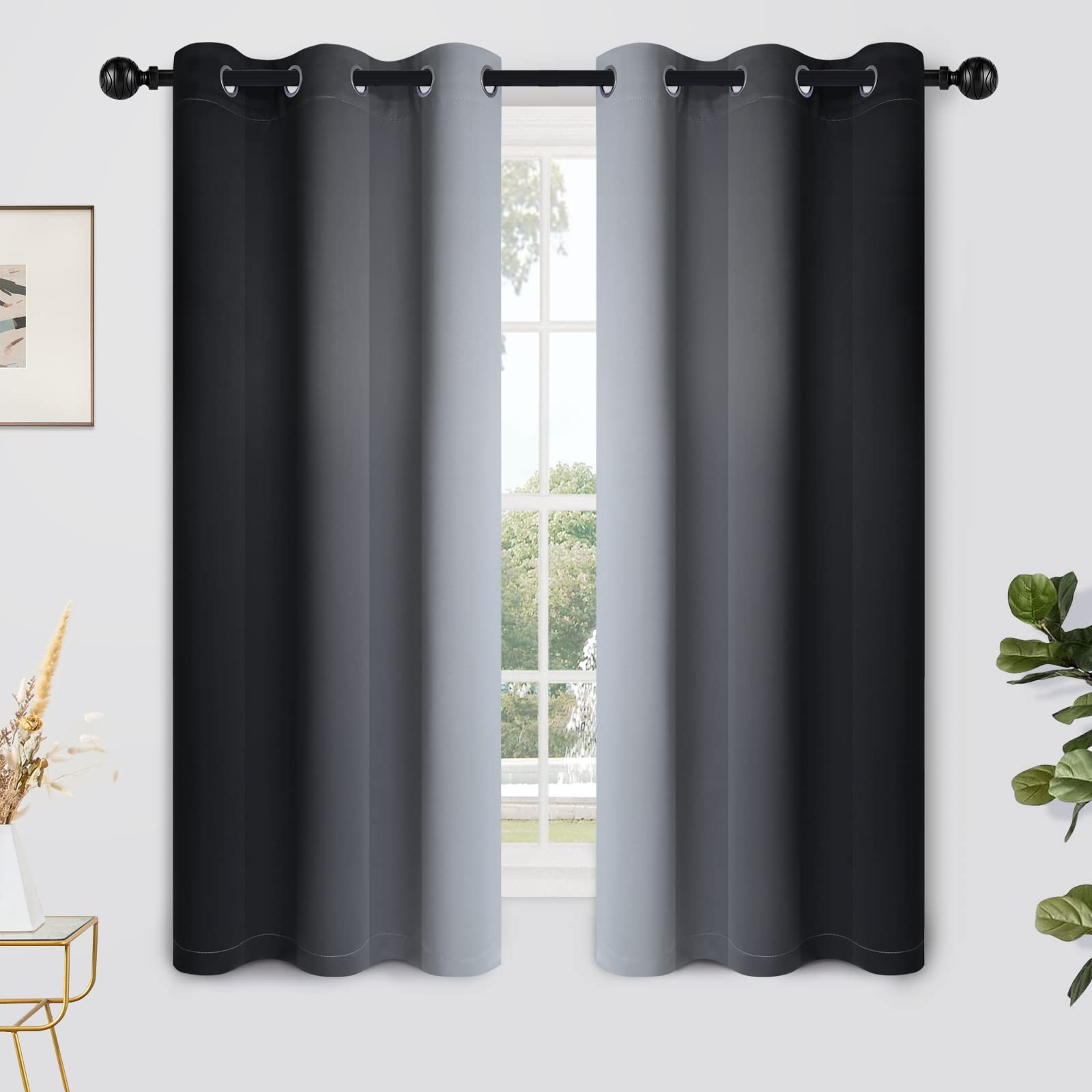 Yakamok Blue and Greyish White Ombre Curtains, Room Darkening Gradient Color Curtains for Bedroom, Light Blocking Thermal Insulated Window Drapes for Living Room(2 Panels, 52x84 Inch)