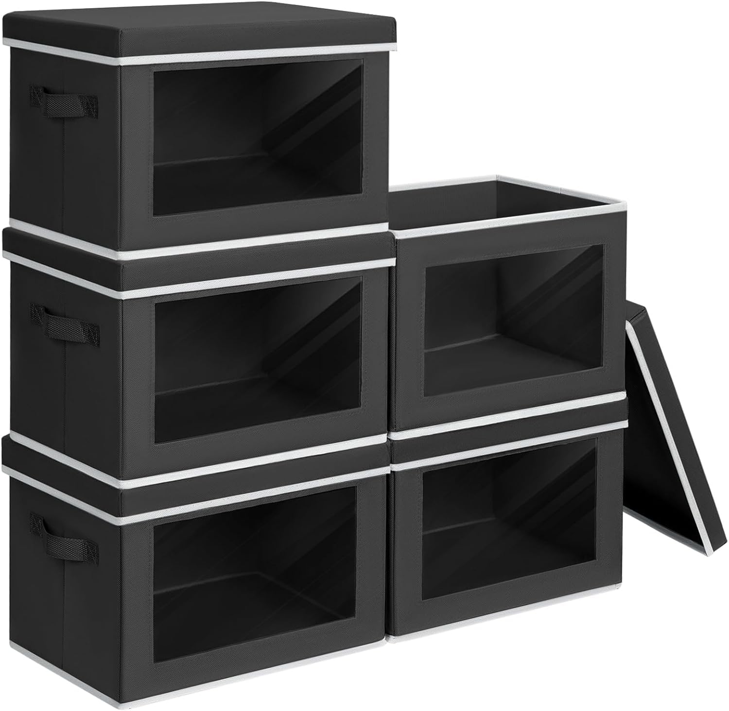 Homsorout Storage Bins with Lids - Fabric Storage Boxe with Window, Collapsible Closet Organizers with Handles, 3 Pack Decorative Bin, Home Cubes Baskets for Clothes, Hat, Books, Dark Grey