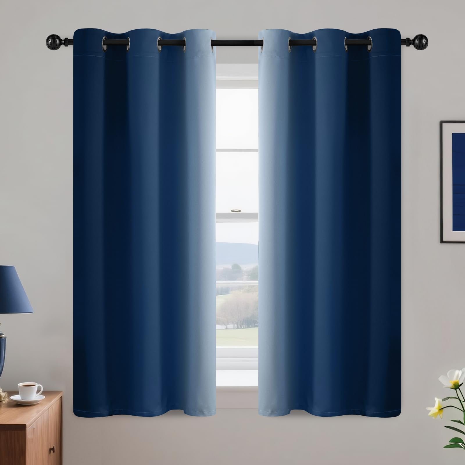 Yakamok Blue and Greyish White Ombre Curtains, Room Darkening Gradient Color Curtains for Bedroom, Light Blocking Thermal Insulated Window Drapes for Living Room(2 Panels, 52x84 Inch)