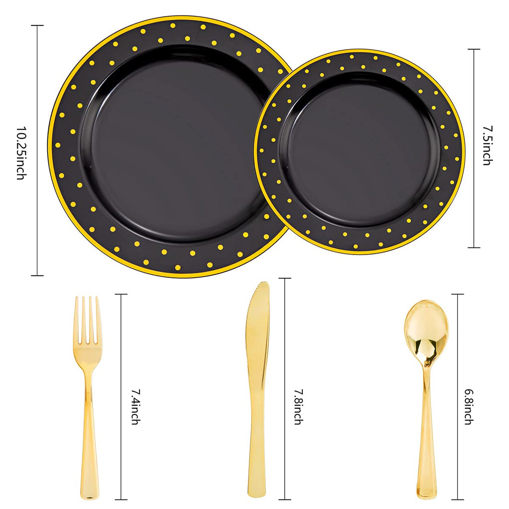 DaYammi 150Pcs Gold Plastic Plates with Disposable Silverware,White Gold Disposable Dinnerware Set - 30 Dinner Plate,30 Dessert Plate,90 Gold Cutlery with White Handles,Fancy Plates for Party Wedding