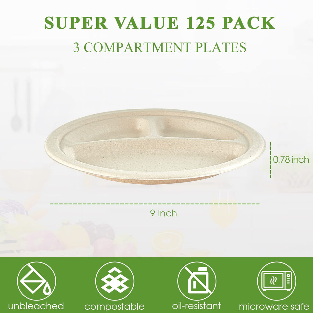 Vplus 200 Pack Paper Plates 7 inch 100% Compostable, Heavy-Duty Disposable Paper Plates Bagasse Natural Biodegradable Eco-Friendly Sugarcane