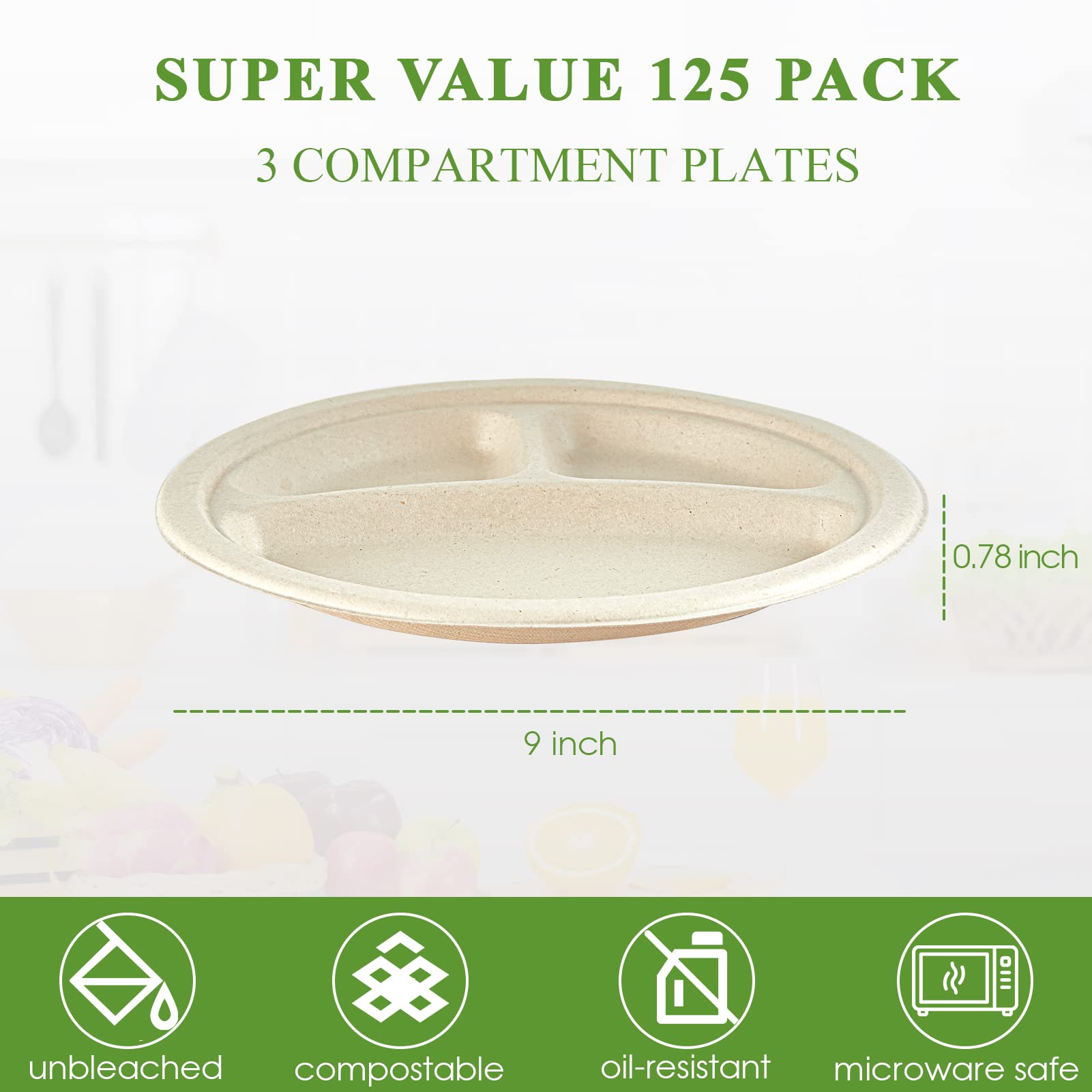Vplus 200 Pack Paper Plates 7 inch 100% Compostable, Heavy-Duty Disposable Paper Plates Bagasse Natural Biodegradable Eco-Friendly Sugarcane