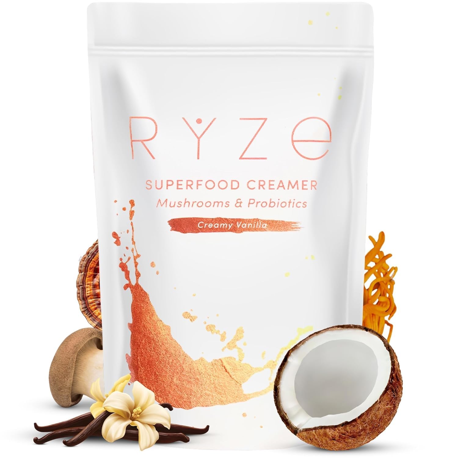 RYZE SUPERFOODS Mushroom Medium Roast Coffee Starter Kit, USDA Organic Instant Coffee with 6 Adaptogenic Mushrooms and for Energy, Focus, Digestion, Immunity with Lions Mane & Turkey Tail 60 Serving