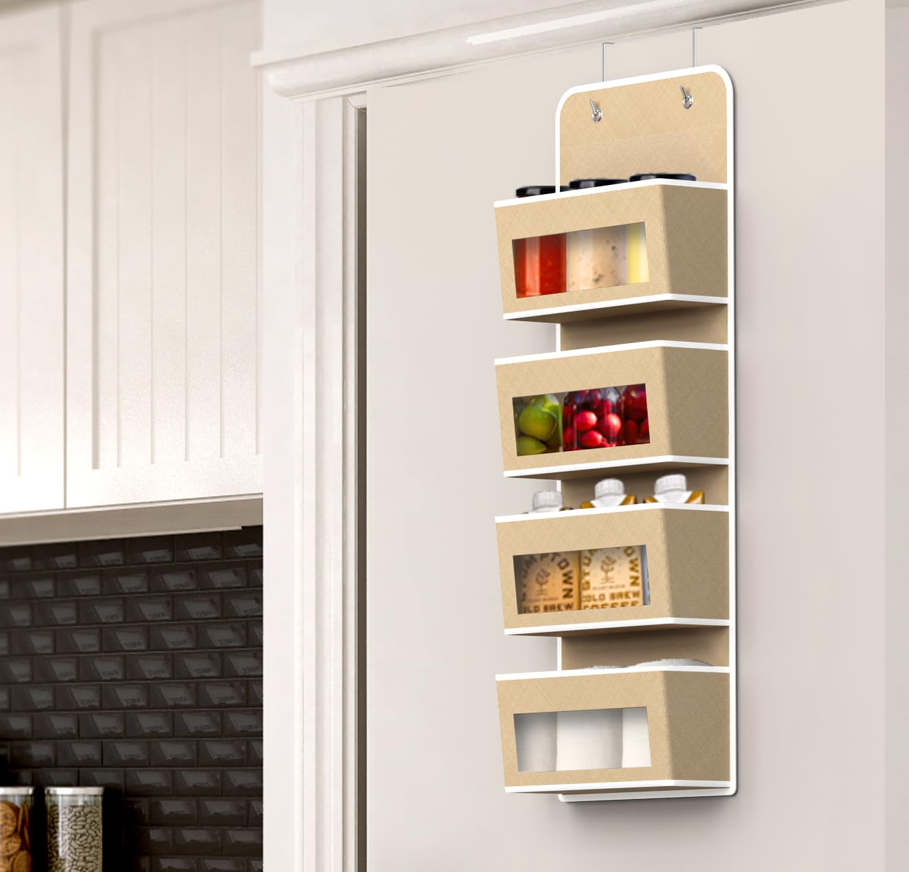 Simple Houseware 6 Clear Window Pocket Over Closet Door Storage Hanging Organizer for Bedroom, Bathroom, Pantry, Beige