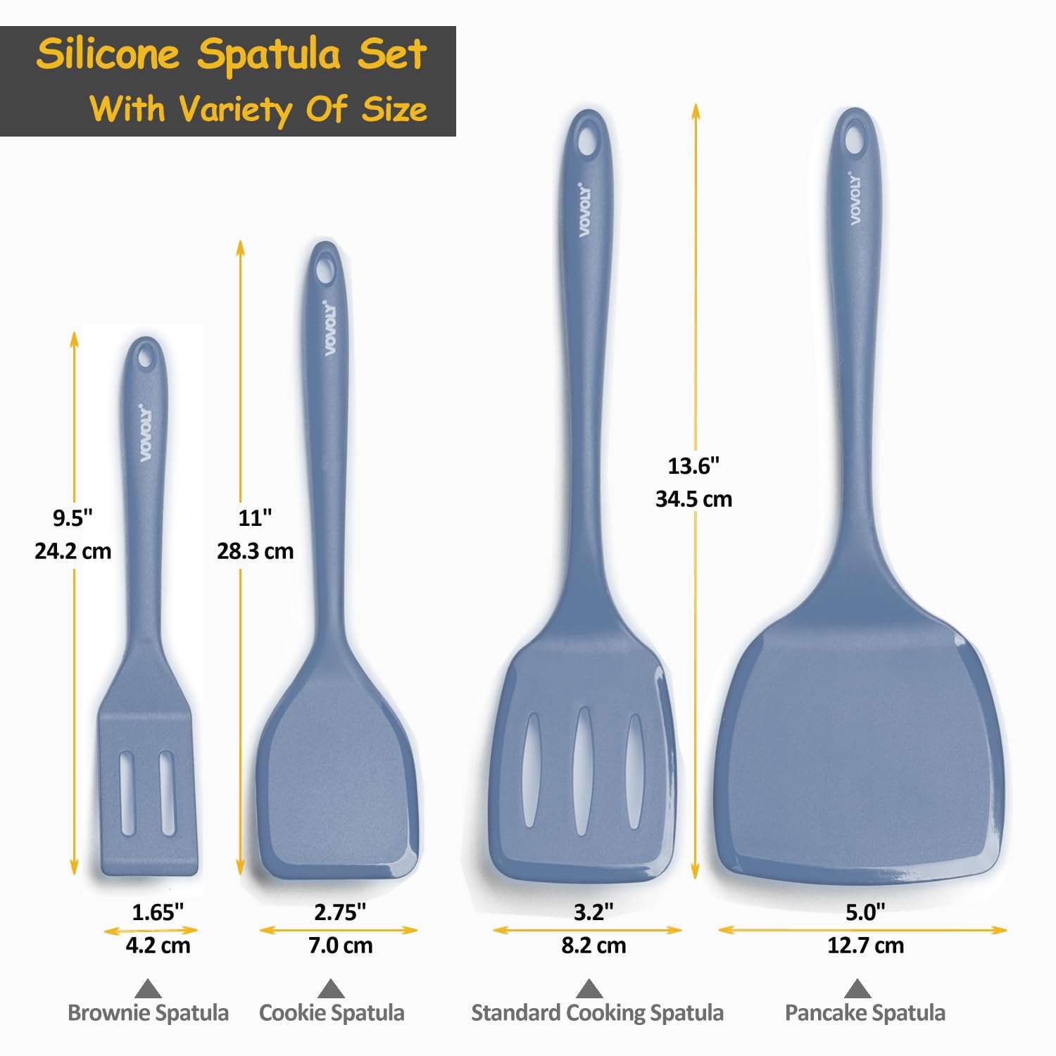 Silicone Spatula Set, 600°F Heat Resistant Silicone Spatula Turner Flipper for Cooking, Non Stick and Non Scratch Kitchen Utensils for Eggs & Pancakes, 4 Pack, Black