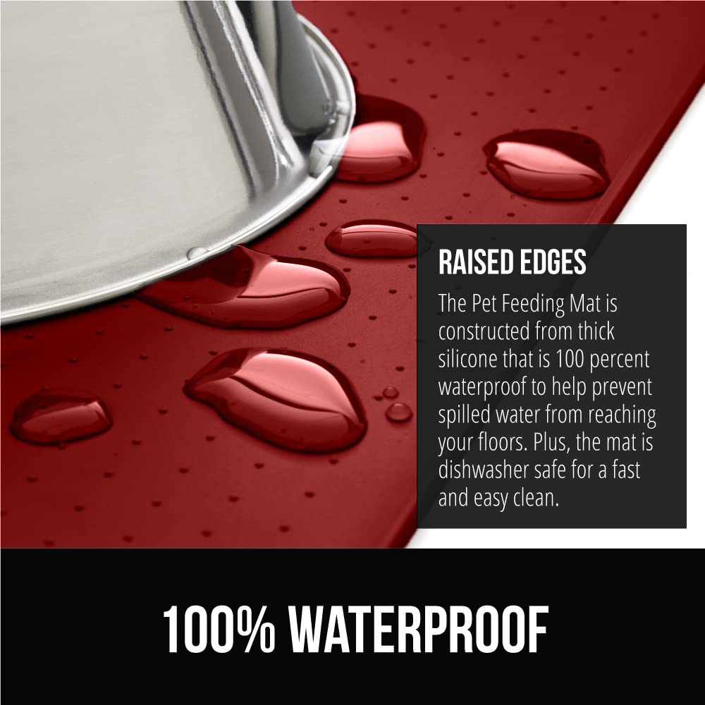 GORILLA GRIP 100% Waterproof Raised Edge BPA Free Silicone Pet Feeding Mat, Dog Cat Food Mats Contain Spills Protects Floors, Placemats for Cats and Dogs Water Bowl, Pets Accessories 18.5x11.5 Gray