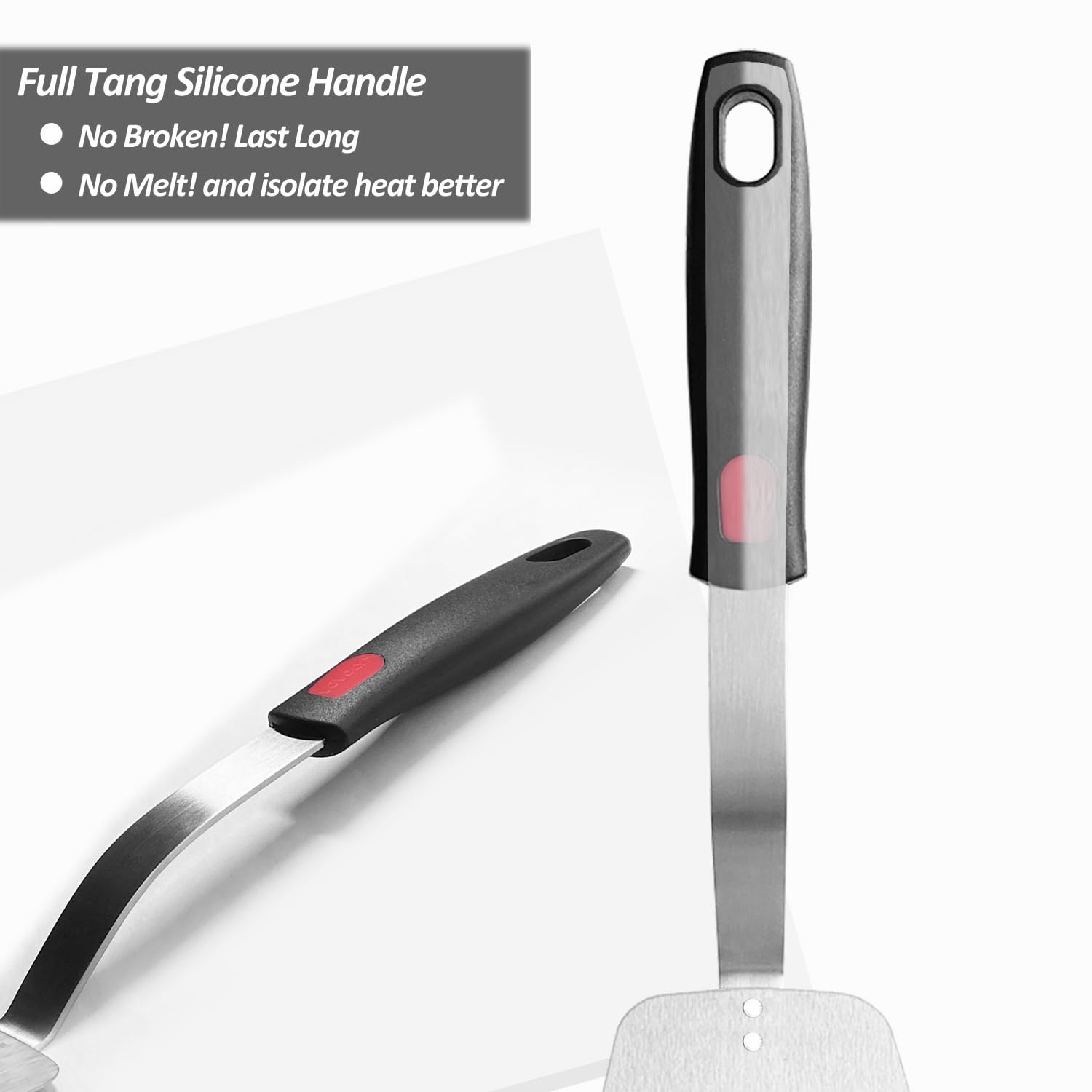 Stainless Steel Flexible Spatula Turner, Thin Slotted Metal Spatula for Cast Iron Skillet, Thin Blade and Heat Resistant Silicone Handle, Great for Egg, Cookie, Meat, Crep, Large