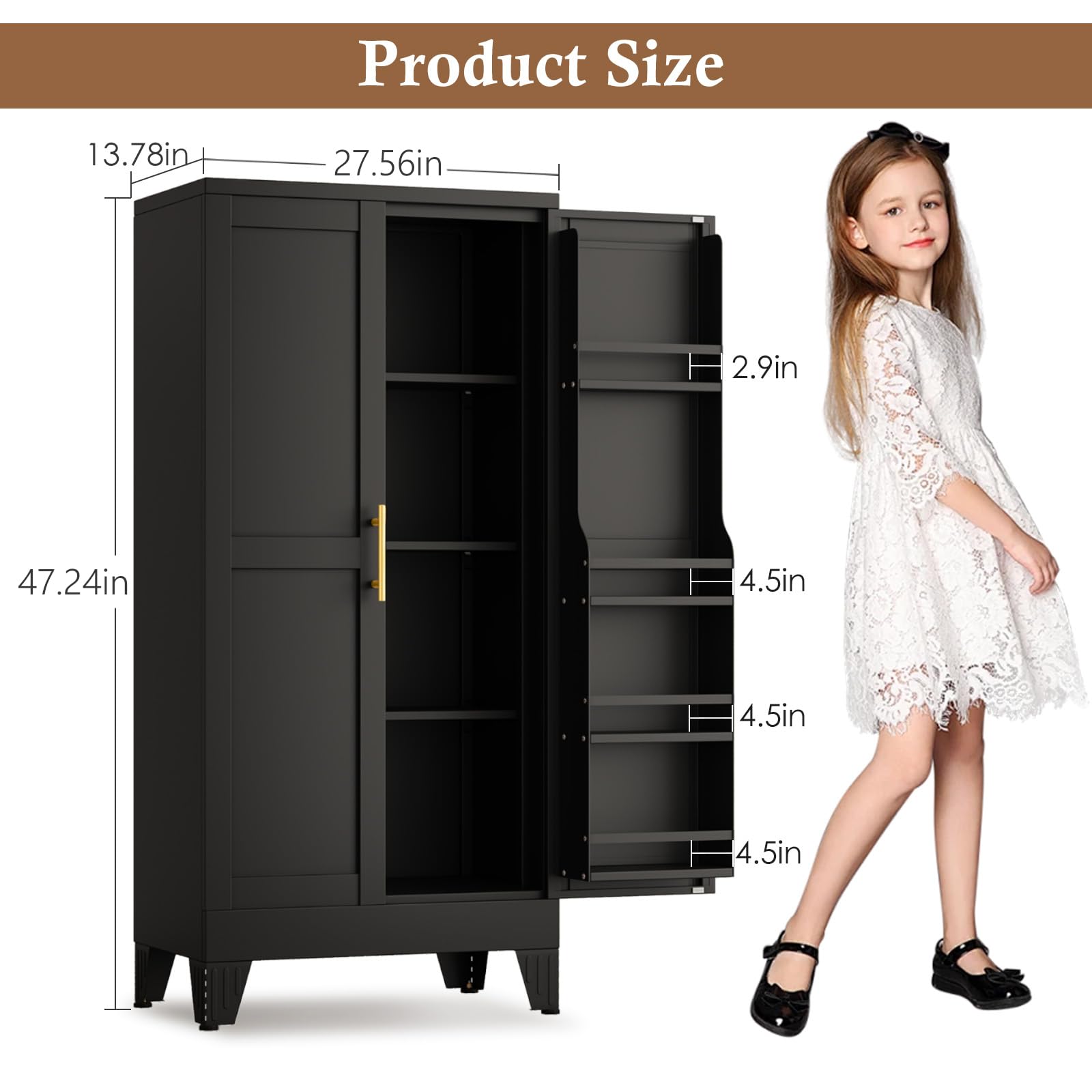 GAIOUS Metal Pantry Cabinet, Kitchen Pantry Storage Cabinets with 2 Door and 3 Adjustable Shelves, White Kitchen Pantry Cabinet, Freestanding Cupboard for Dining Room Living Room Bathroom