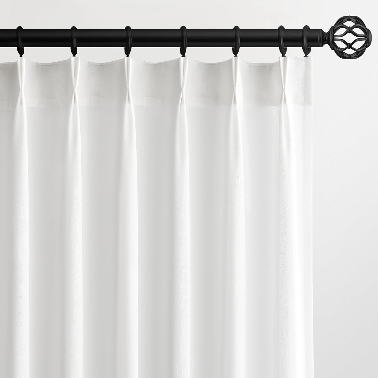 96 Inches Long Pleated Sheer Curtains,Dark Linen Blended Light Filtering Window Curtains 96 Length 2 Panels for Living Room Bedroom Pinch Pleat Drapes with Hooks 2 Panels 40" Wx96 L,Light Brown