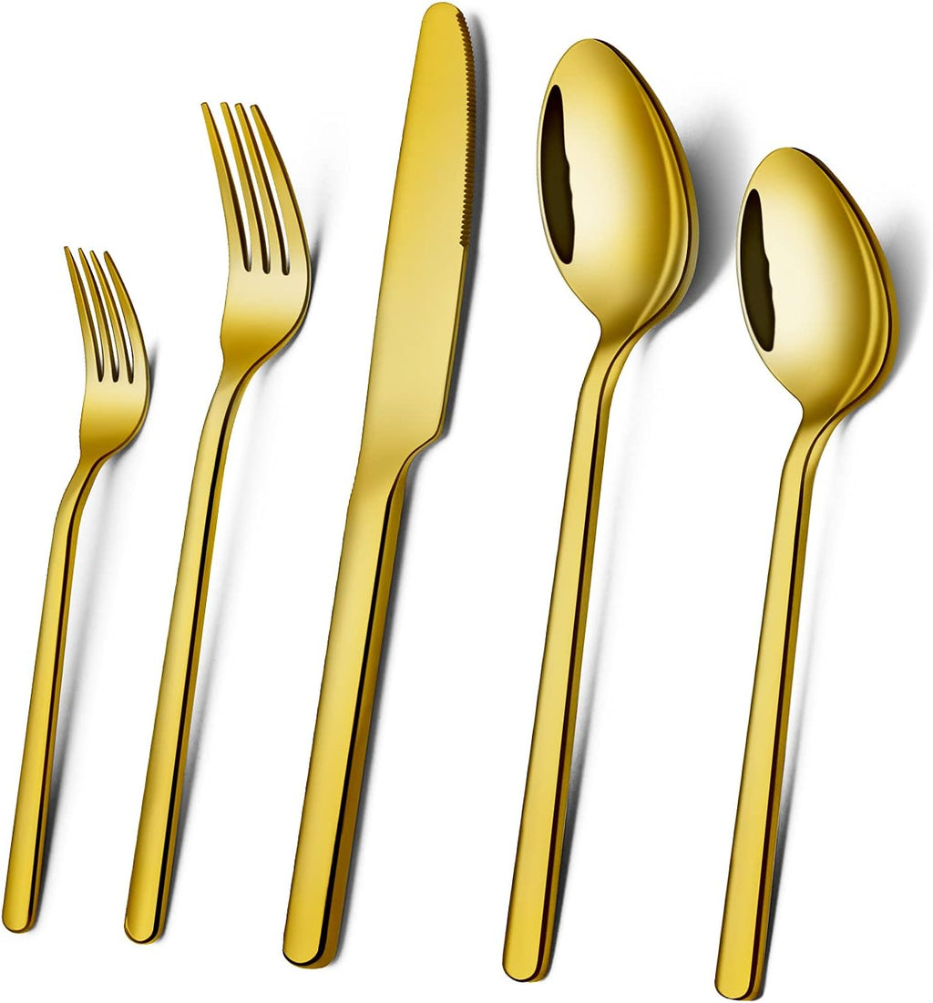 KINGSTONE Golden Silverware Set, 18/10 Gold Flatware Set for 4, Gold Mirror Finish Cutlery Set for Home Kitchen and Restaurant