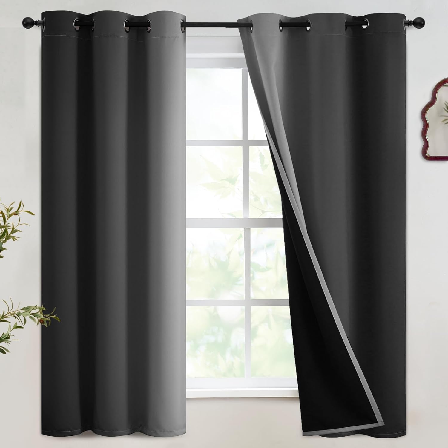 SimpleHome Ombre Room Darkening Curtains for Bedroom, Gradient Black to Grey White Light Blocking Thermal Insulated Grommet Window Curtain/Drapes for Living Room,2 Panels, 52x84 inches Length