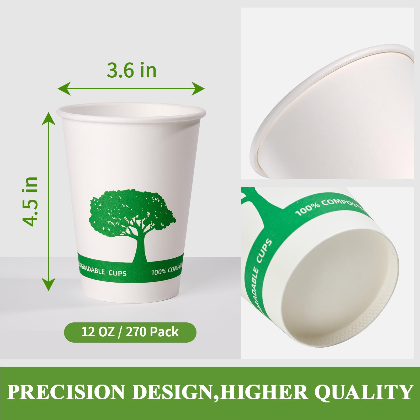 Vplus 400 Pack Compostable Paper Cups, 8 oz Paper Coffee Cups, Biodegradable Disposable Paper Cups, Eco-friendly Hot Drinking Cups for Party, Picnic,and Events