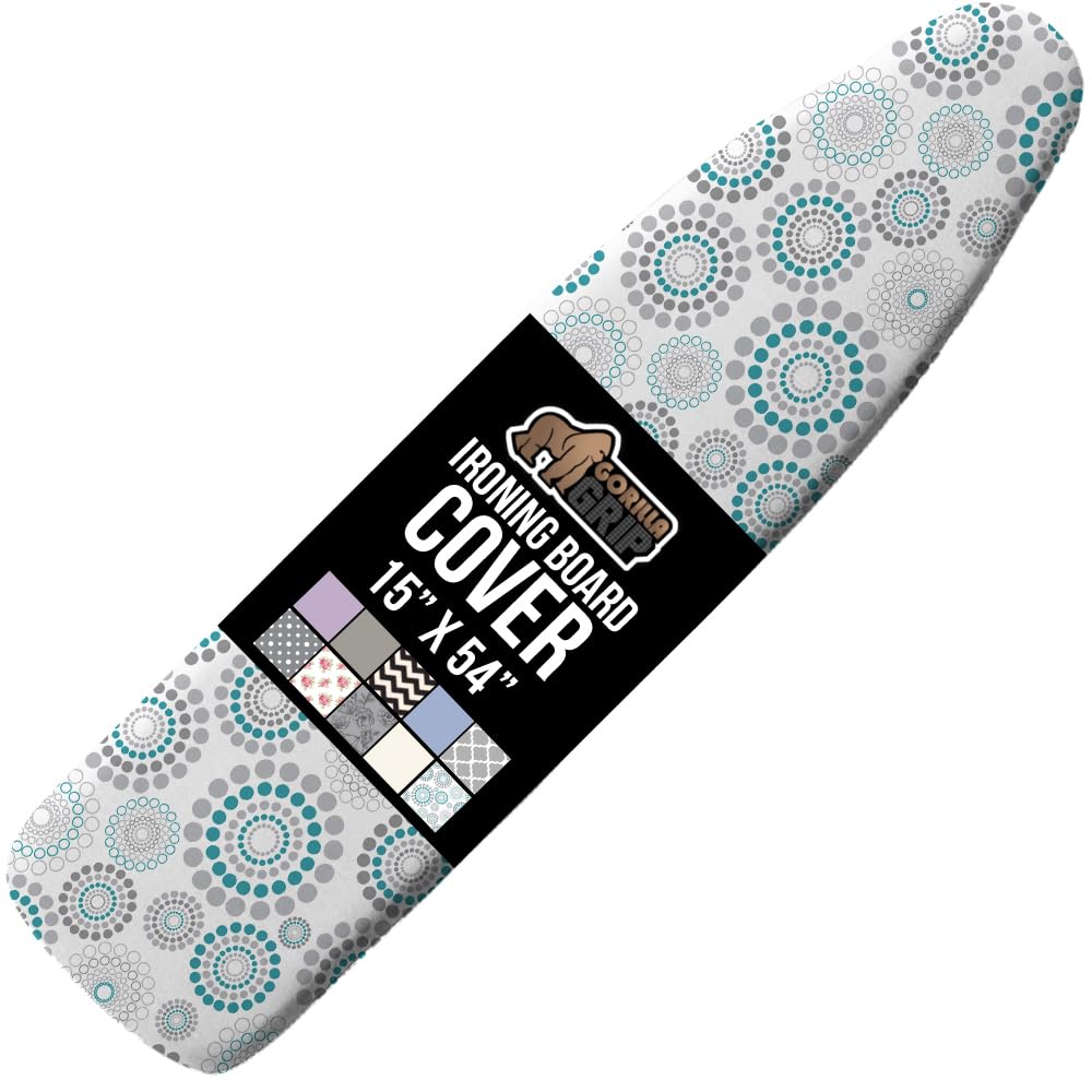 GORILLA GRIP The Original Ironing Board Cover and Pad, Silicone Coating, Thick Scorch Resistant Padding, Heavy Duty Iron Covers Standard Boards, Hook and Loop Fastener Strap, Silver, 15x54