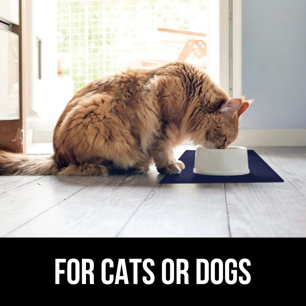 GORILLA GRIP 100% Waterproof Raised Edge BPA Free Silicone Pet Feeding Mat, Dog Cat Food Mats Contain Spills Protects Floors, Placemats for Cats and Dogs Water Bowl, Pets Accessories 18.5x11.5 Gray