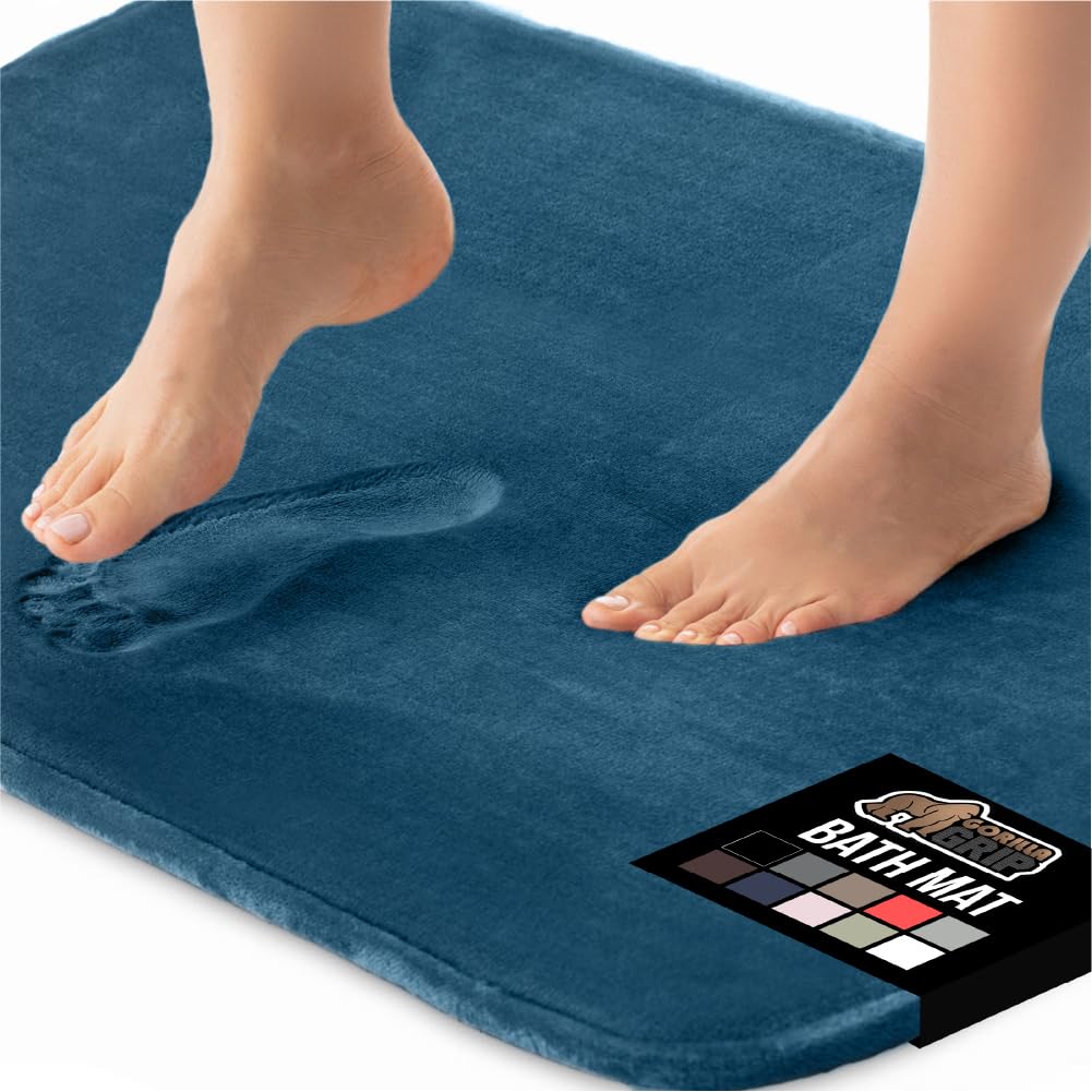GORILLA GRIP Memory Foam Bath Rugs, Soft Absorbent Velvet Bathroom Mats, Durable Dots on Underside, Machine Washable Bathmat, Carpet Rug Room Decor for Shower Floor, 24x17 Mat, Graphite Gray