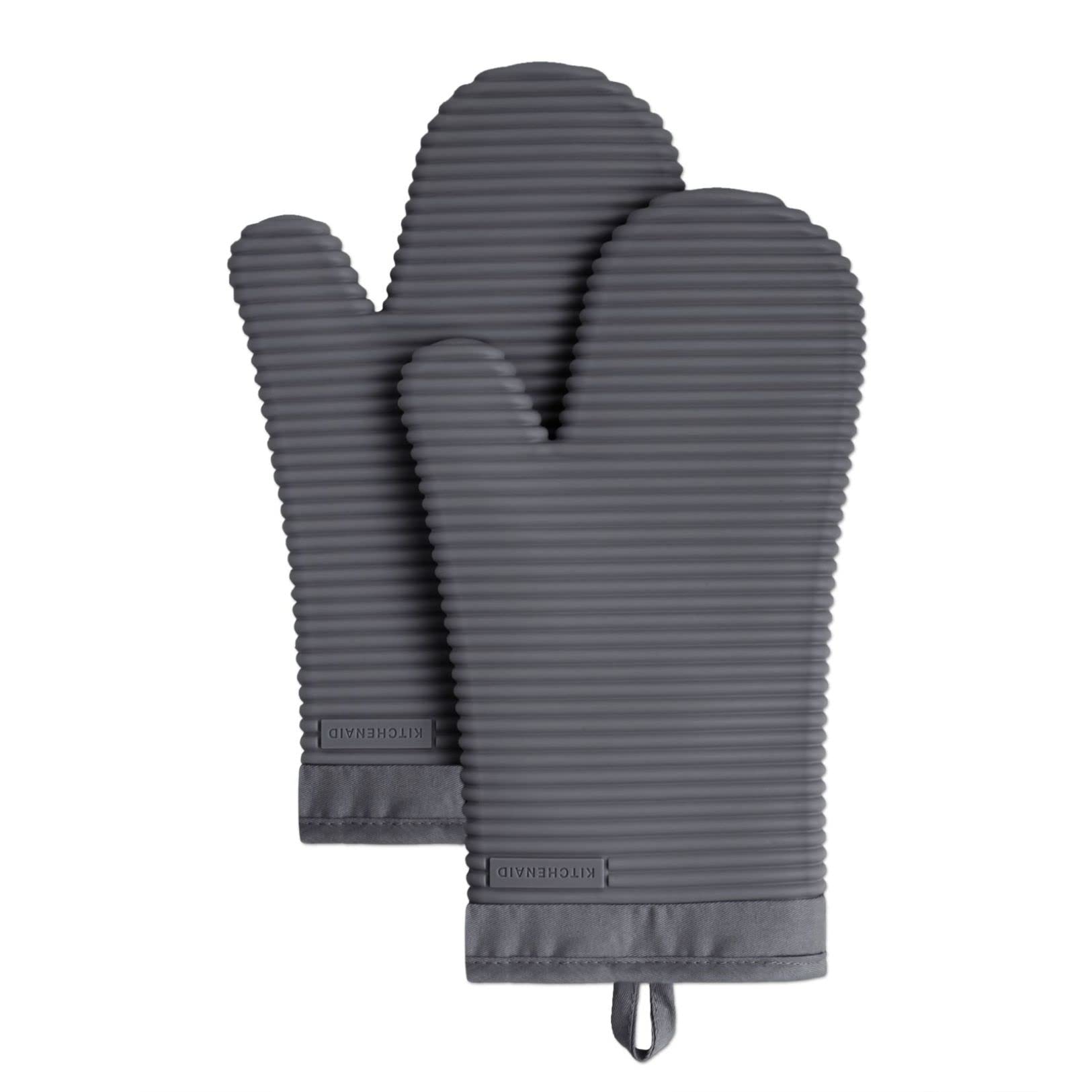KITCHENAID Ribbed Soft Silicone Oven Mitt 2-Pack Set, 7.5"x13", Milkshake
