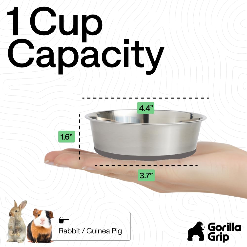 GORILLA GRIP Dog Bowls, Heavy Duty 304 Stainless Steel, Holds 2 Cups Each (16 fl oz) Food and Water Bowl for Feeding Dogs and Cats, Dishwasher Safe, Rust Resistant, BPA Free Rubber Base Set of 2 Black