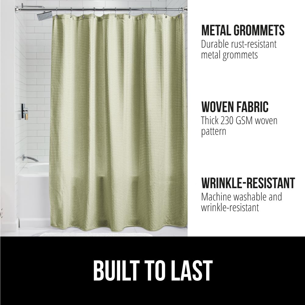 GORILLA GRIP Waffle Shower Curtain, Thick Weighted Fabric, Wrinkle and Rust Resistant, Classic Hotel Quality Design, Heavy Duty Long Curtains for Bathroom Showers, Bath Tubs, Machine Wash, 72x72 White
