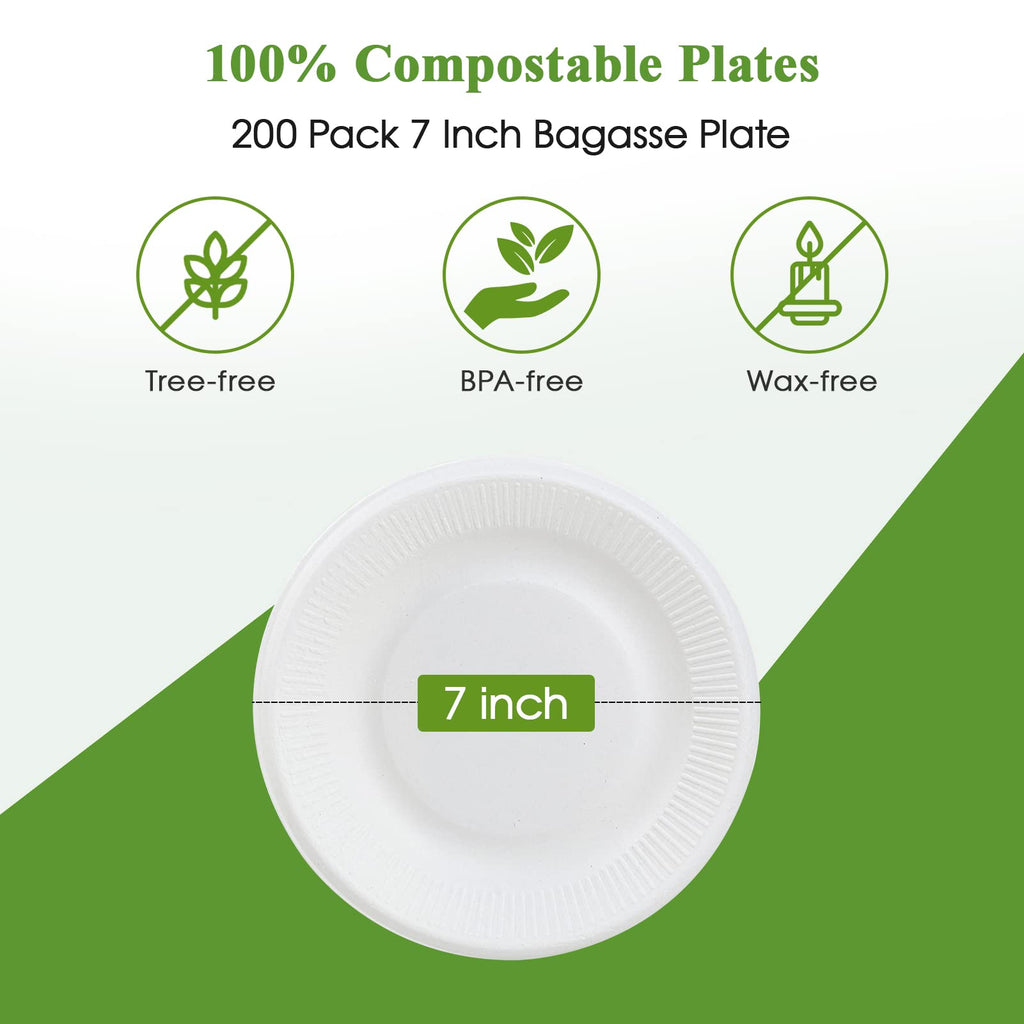 Vplus 100% Compostable Small Paper Plates, 300 Pack 6 Inch Disposable Paper Plates, Uncoated Biodegradable, Made of Sugar Cane Fibers, Perfect for Sandwich, Cake, and Snack