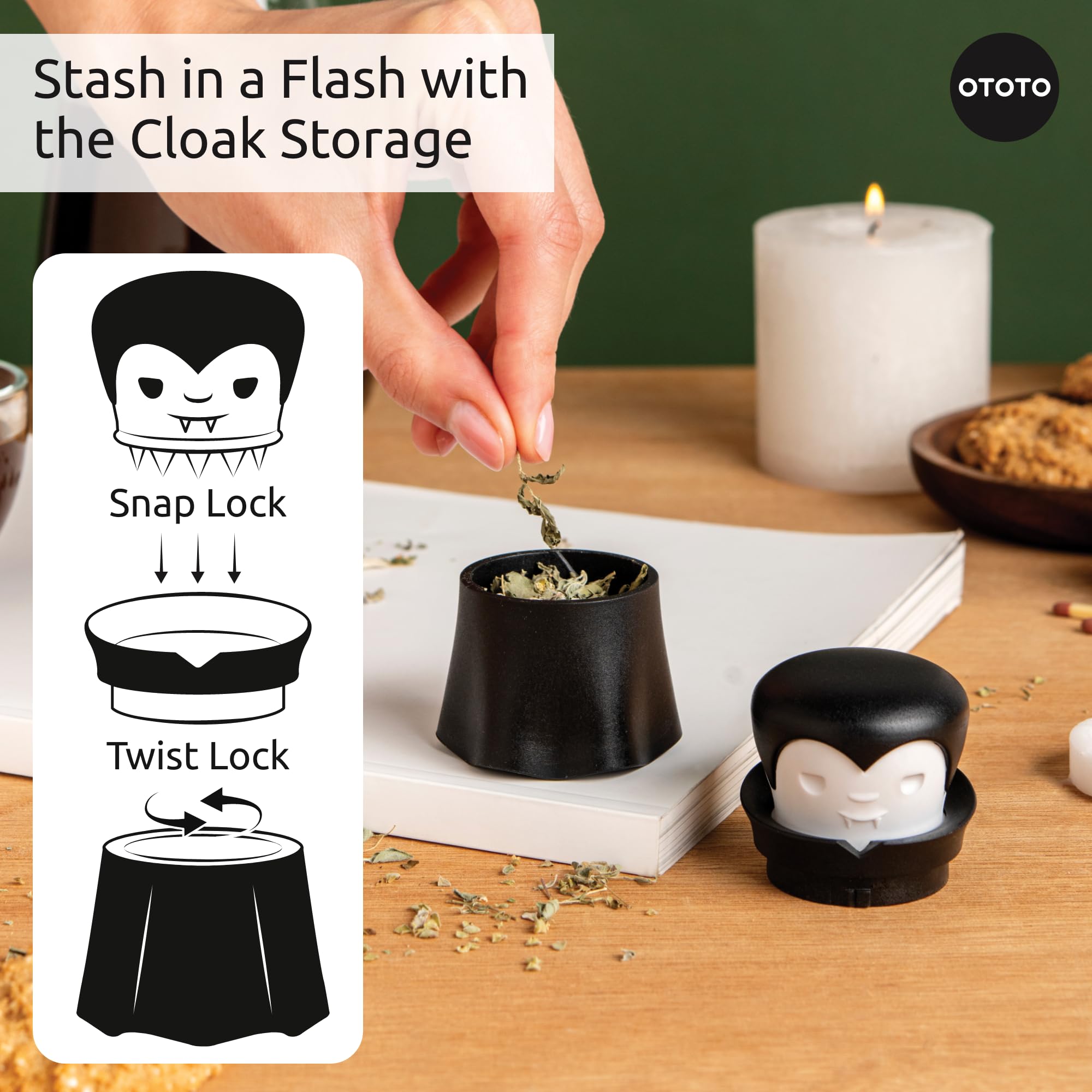 OTOTO New Grindula Herb Grinder - Dracula Gothic Manual Spice Grinder for Kitchen, Halloween Mini Spice Grinder, Unique Kitchen Gadgets, Goth Accessories, Spooky Goth Kitchen Gifts, Black