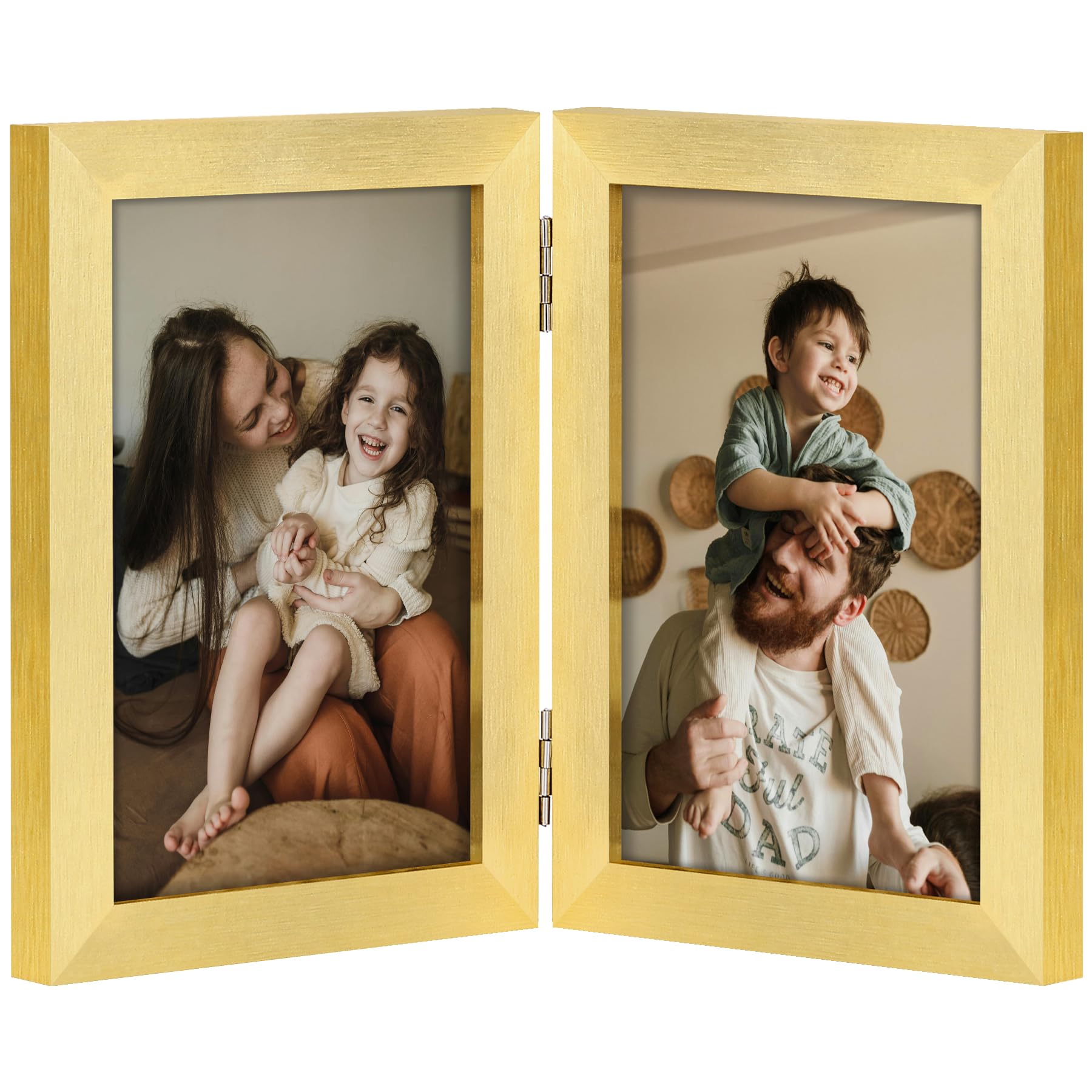 decorUhome Double 4x6 Picture Frame Vertical, Engineered Wood Bifold Photo Frame with Plexiglass for Tabletop Display, 4x6, Black