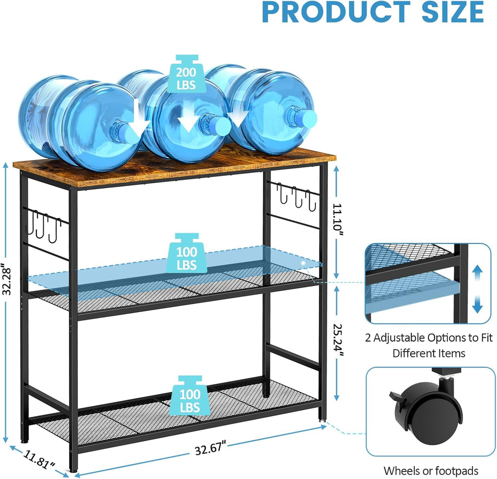 ThreeHio 20 Gallon Fish Tank Stand, 3 Tier Aquarium Stand with Adjustable Shelf, 33.11" L* 15.75" W Tabletop, Heavy Duty Terrarium Stand with Lockable Wheels, Rolling Storage Cart Shelf Rack Organizer for Kitchen, Living Room, Office, Balcony