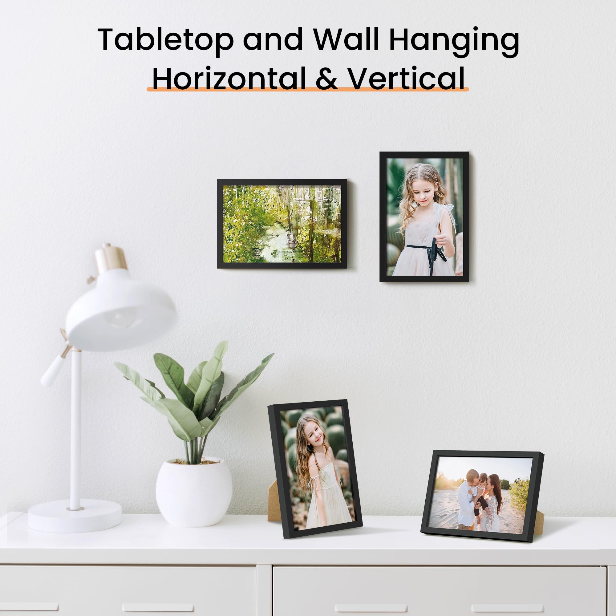 upsimples 5x7 Picture Frame Set of 3, Made of High Definition Glass for 5 x 7 Black Frames, Wall and Tabletop Display Thin Border Photo Frame for Home Décor