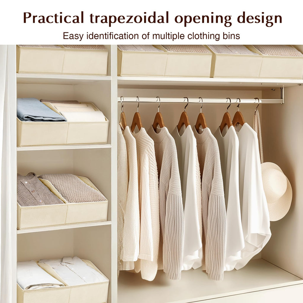 Homsorout Closet Organizers and Storage Bins - 8 Pack Collapsible Divided Trapezoidal Cube Storage Bins Baskets with Orange Handle for Organizing Clothes Blankets, Toys, Books, Towels(Beige)