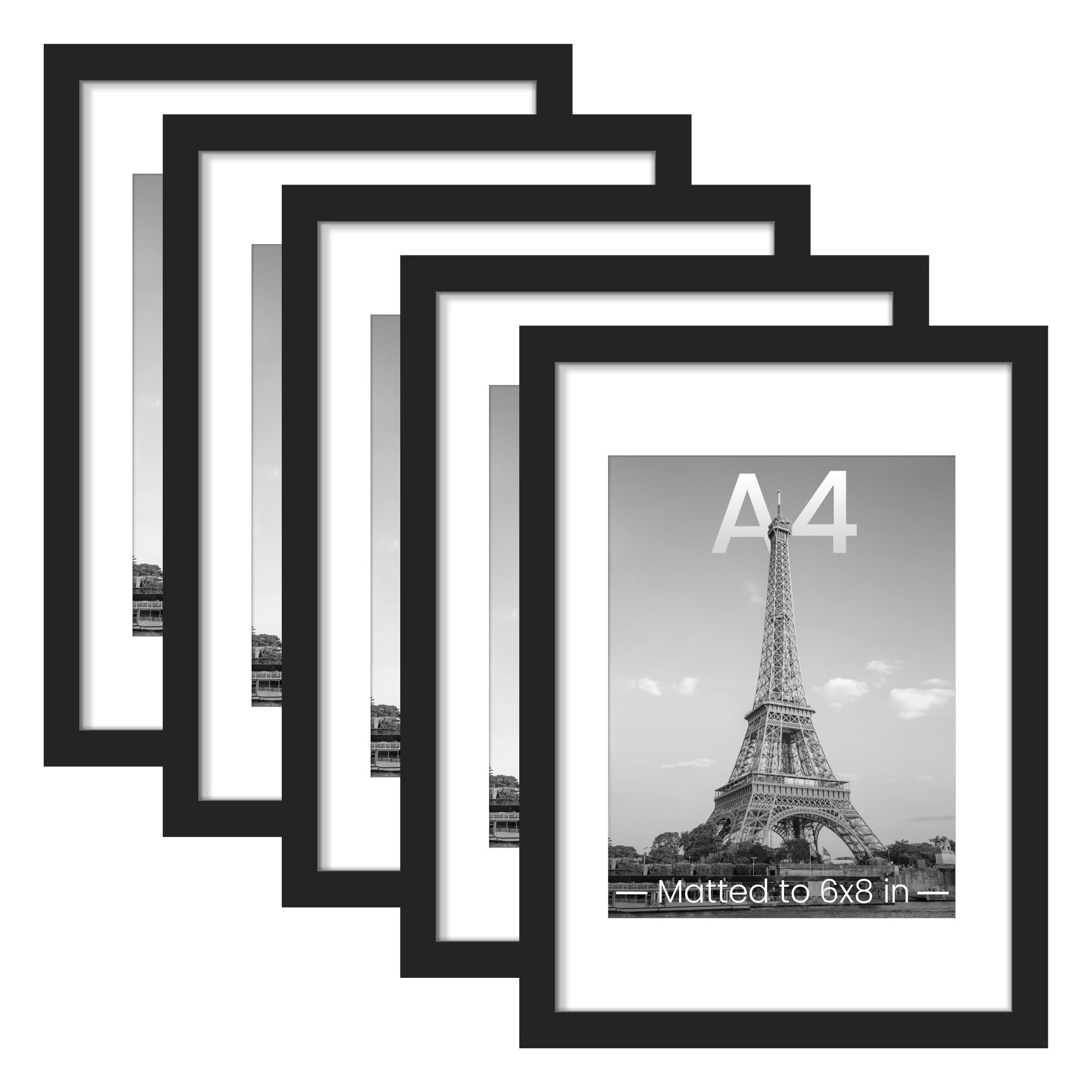 upsimples 8x10 Picture Frame Set of 5, Display Pictures 5x7 with Mat or 8 x 10 Without, Wall Gallery Photo Frames, Black