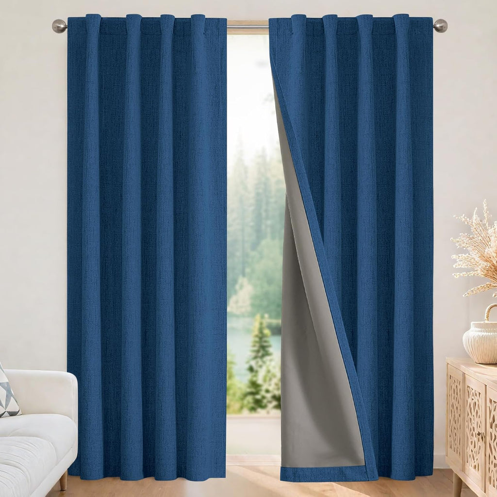 Joydeco Blackout Curtains for Bedroom - Nature Linen 84 Inch Long 100% Light Blocking 2 Panels Set, Rod Pocket & Back Tabs Living Room Drapes, Thermal Insulated Room Darkening Window Curtains