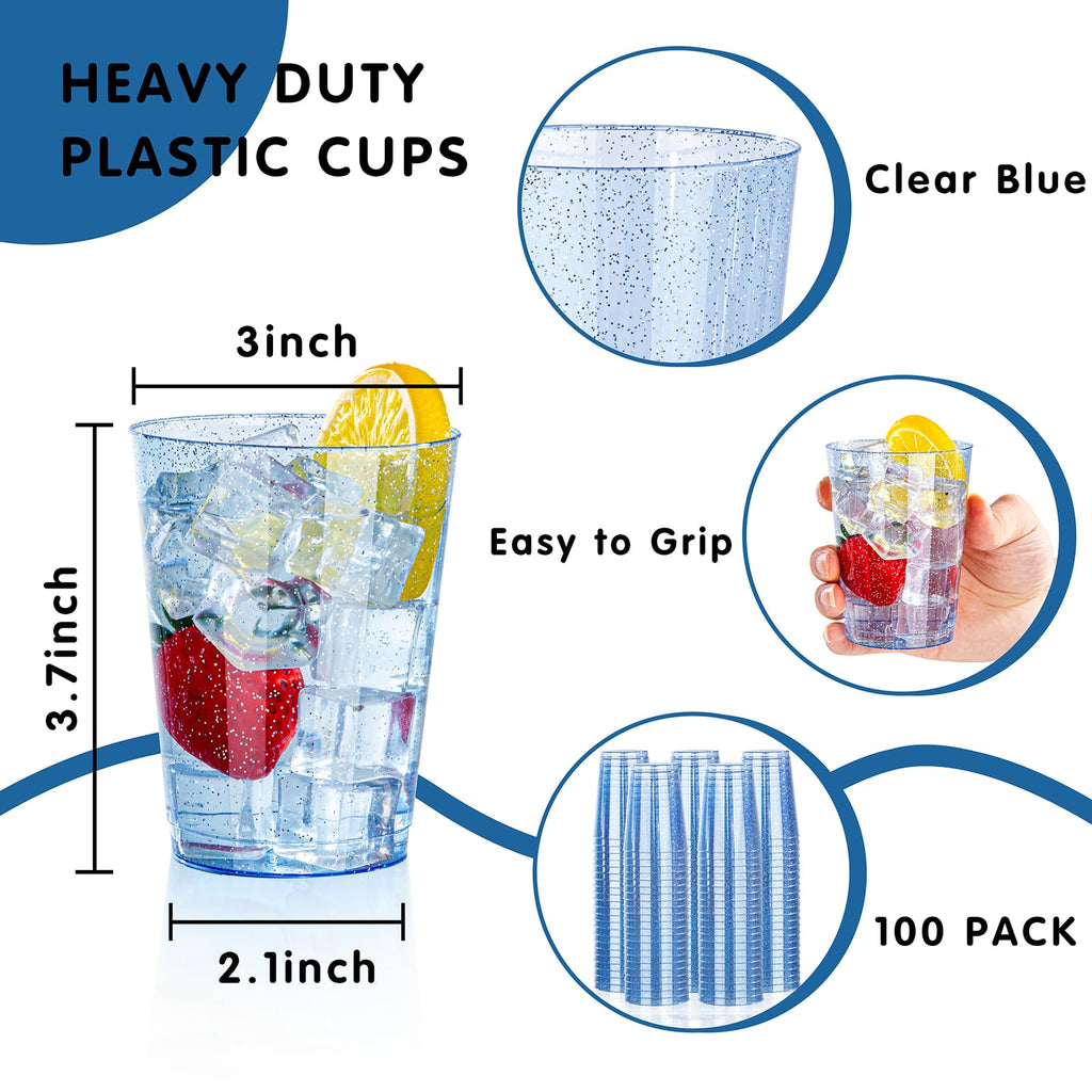 DaYammi 200 Pack Gold Plastic Cups 10 Oz Clear Cup Gold Rimmed Disposable Wine Glasses Fancy Disposable Party Cups Tumblers Drinking Cup Plastic Cocktail Glasses gold disposable cups for Party Wedding
