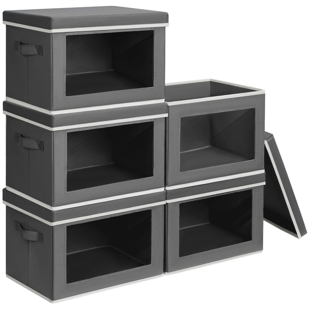 Homsorout Storage Bins with Lids - Fabric Storage Boxe with Window, Collapsible Closet Organizers with Handles, 3 Pack Decorative Bin, Home Cubes Baskets for Clothes, Hat, Books, Dark Grey