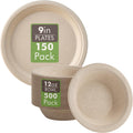 Vplus 150 Pack Compostable Disposable Paper Plates 9 inch and 500 Pack 12 OZ Paper Bowls