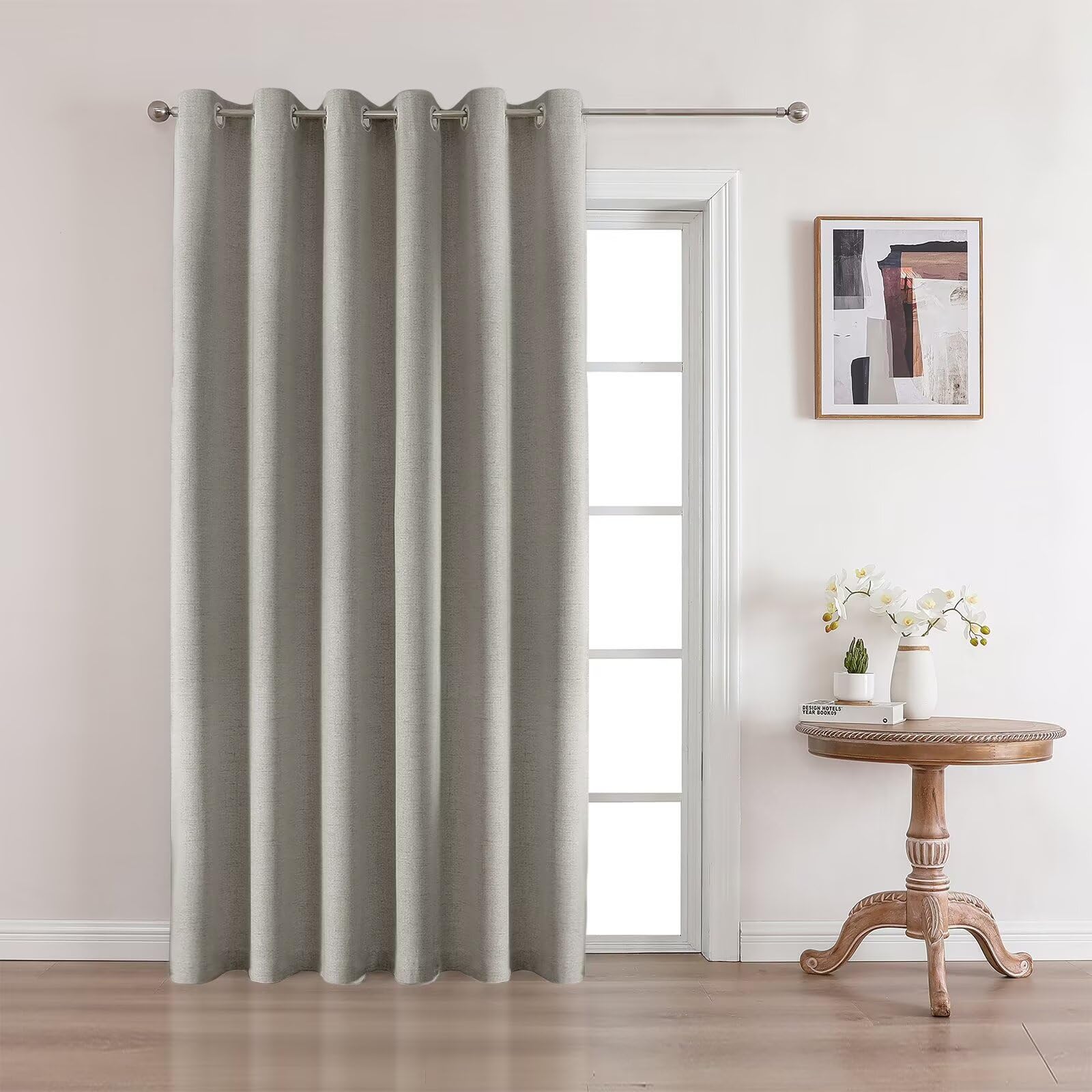 CUCRAF 100% Blackout Window Curtains 84 inches Long 2 Panels Set, Faux Linen Look Thermal Insulated Grommet Drapes, Room Darkening Curtain for Bedroom Living Room(W52 x L84 Inch, Light Khaki)