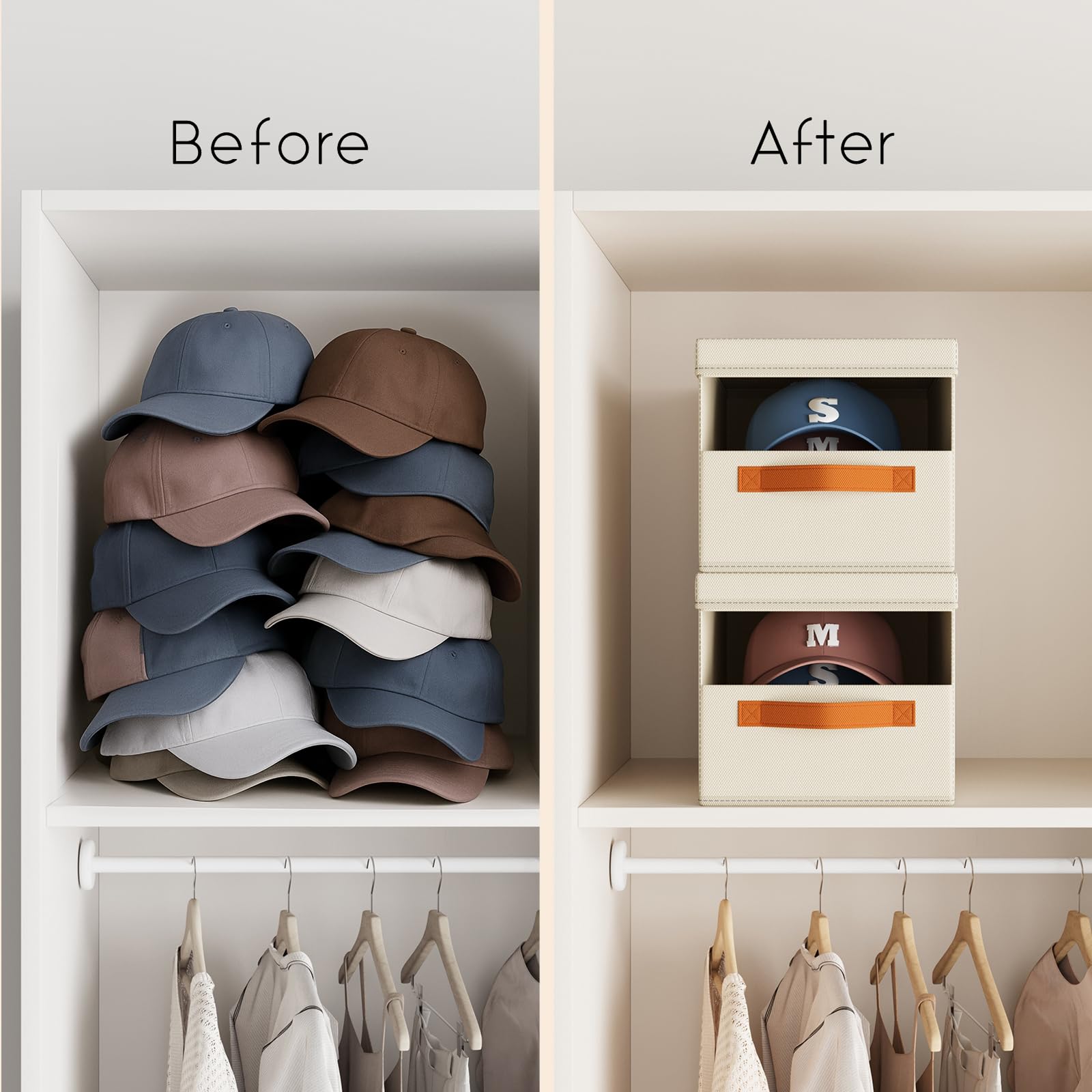 Homsorout Hat Organizer for Baseball Caps - 3 Pack Stackable Foldable Protective Lids Hat Storage Box with Clear Window Baseball cap organizer for Closet, Bedroom, Rv, Grey