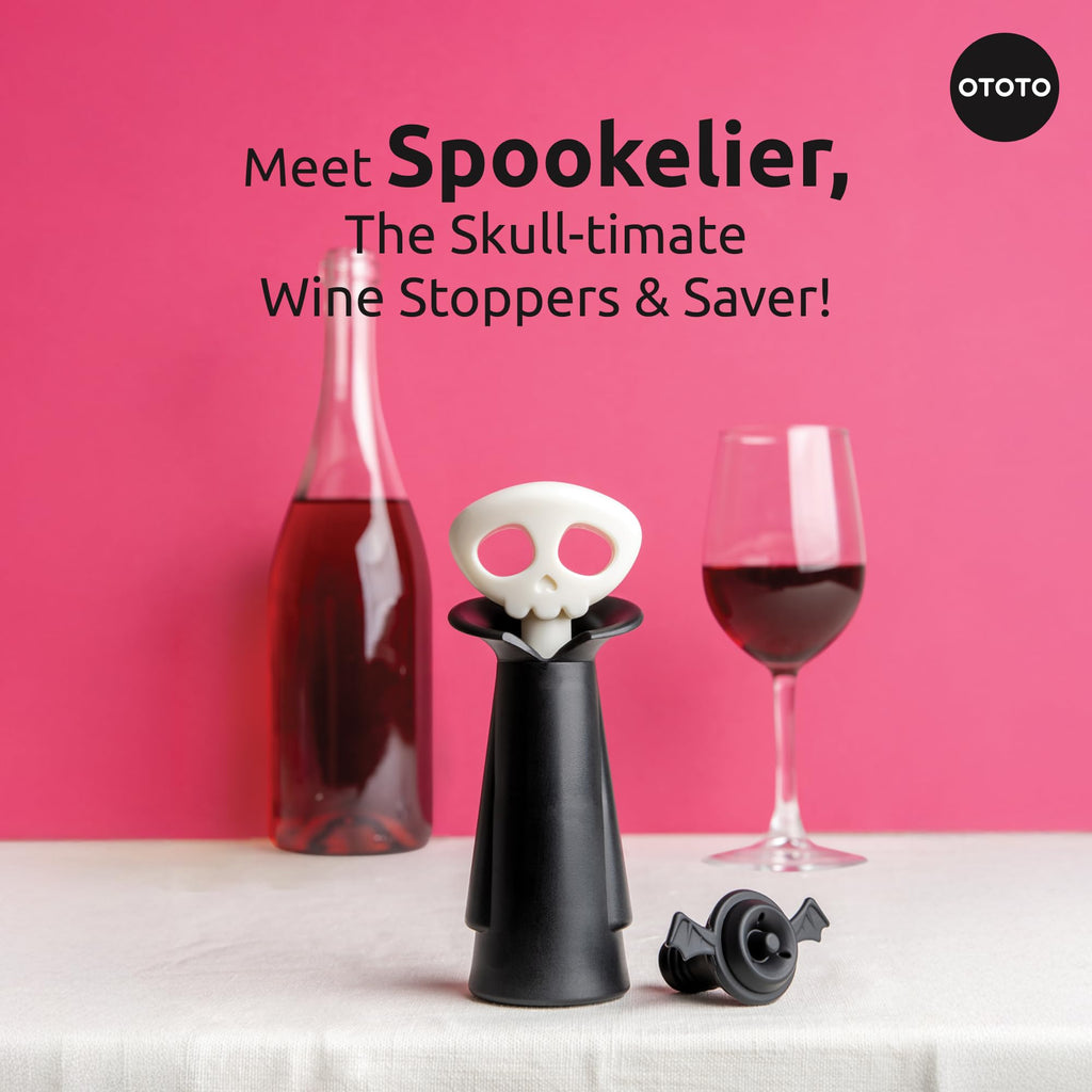 OTOTO Wine Stoppers & Pourer - Halloween Gifts for Wine Lovers, Spooky Wine Bottle Stopper, Wine Goth Accessories, Fun Kitchen Gadgets (Count Corkula)