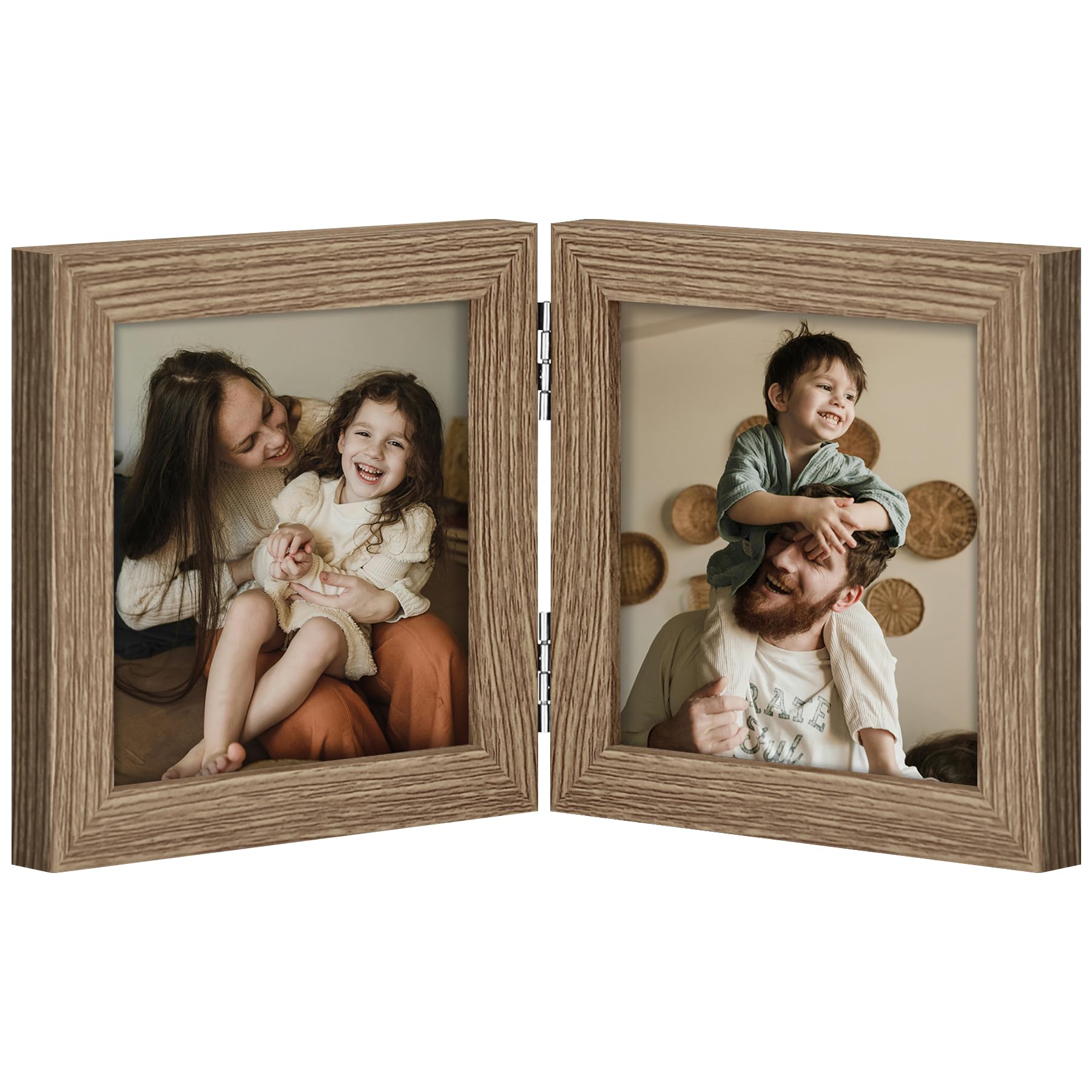 decorUhome Double 4x6 Picture Frame Vertical, Engineered Wood Bifold Photo Frame with Plexiglass for Tabletop Display, 4x6, Black