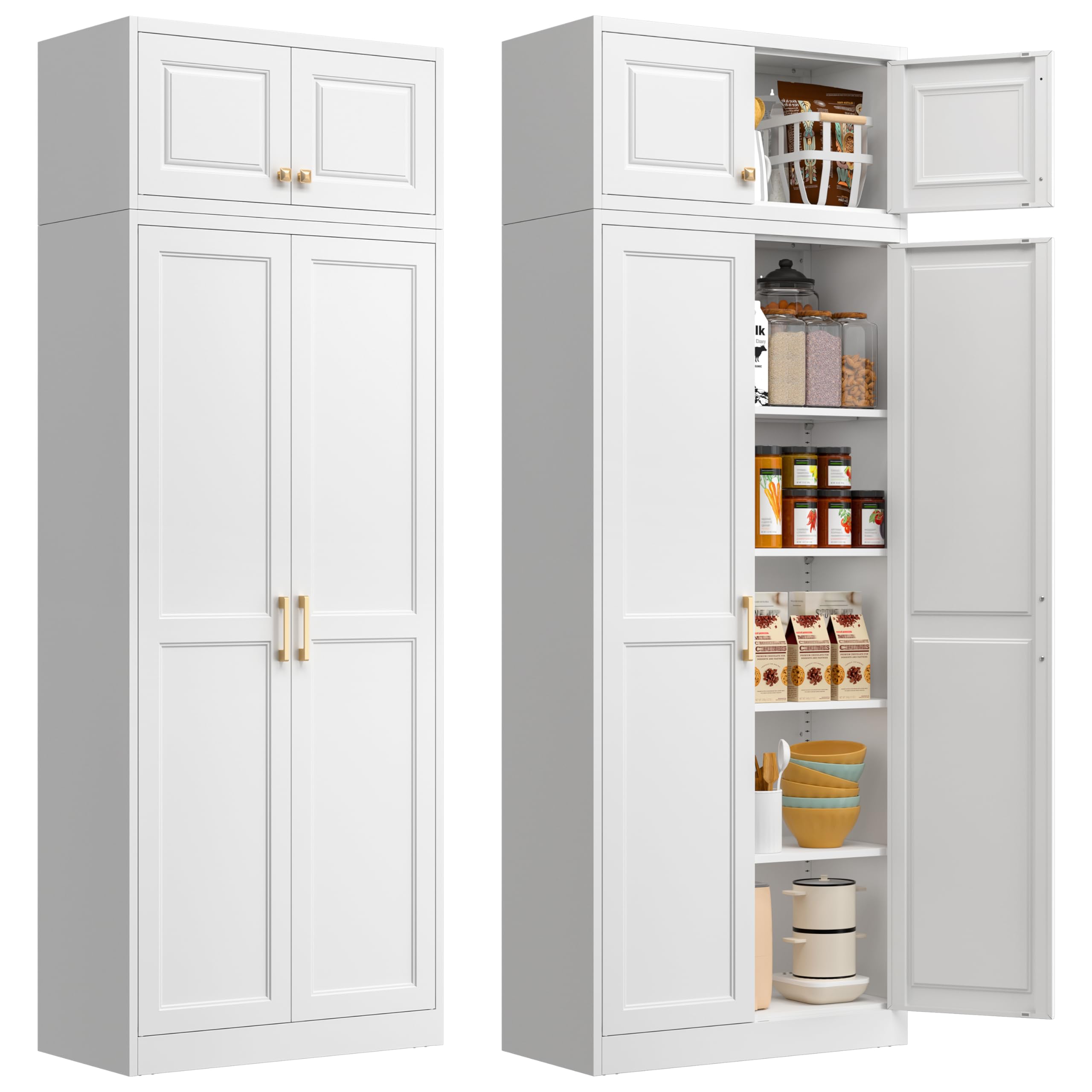 Polup White Kitchen Pantry Cabinet, 71 Inch Tall Metal Storage Cabinet with Doors and Shelves, Pantry Cabinets for Kitchen Storage, Freestanding Cupboard for Living, Dining Room, Assemble Required
