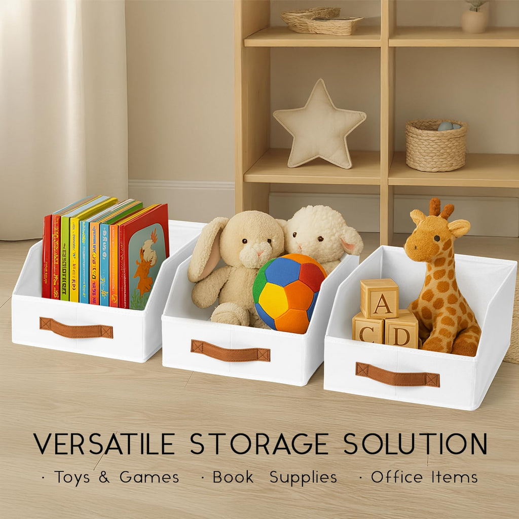 Homsorout Fabric Storage Bins for Organizing - 6 Pack Large Trapezoid Collapsible Storage Bins with Front Handle, Closet Organizers and Storage for Bedroom, Home Shelves, Small Spaces, Beige