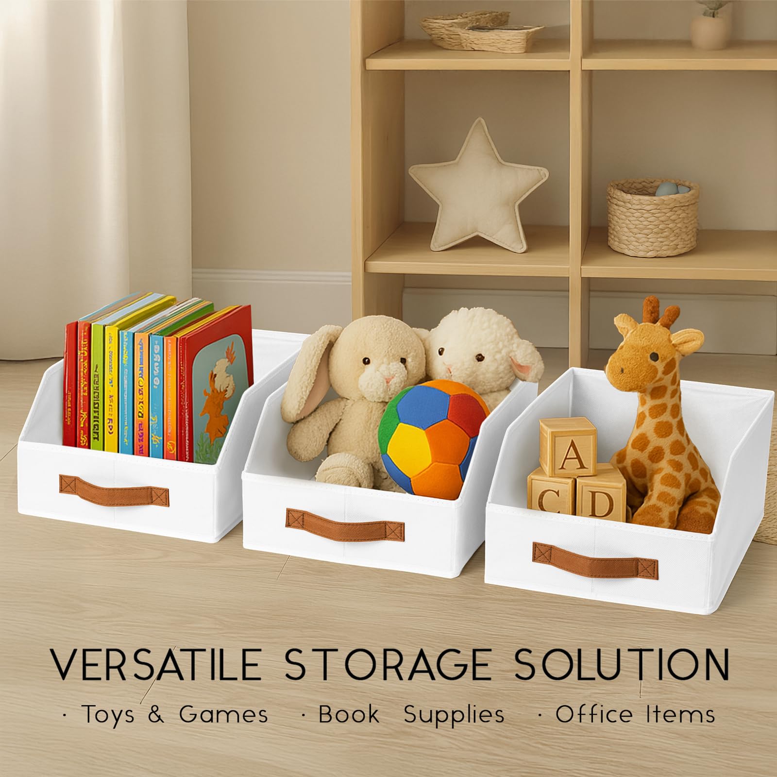 Homsorout Fabric Storage Bins for Organizing - 6 Pack Large Trapezoid Collapsible Storage Bins with Front Handle, Closet Organizers and Storage for Bedroom, Home Shelves, Small Spaces, Beige