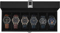 SONGMICS Watch Box, 6-Slot Watch Case Organizer with Large Glass Lid, Removable Pillows, Gift for Loved Ones, Black Synthetic Leather, Black Lining UJWB06B01