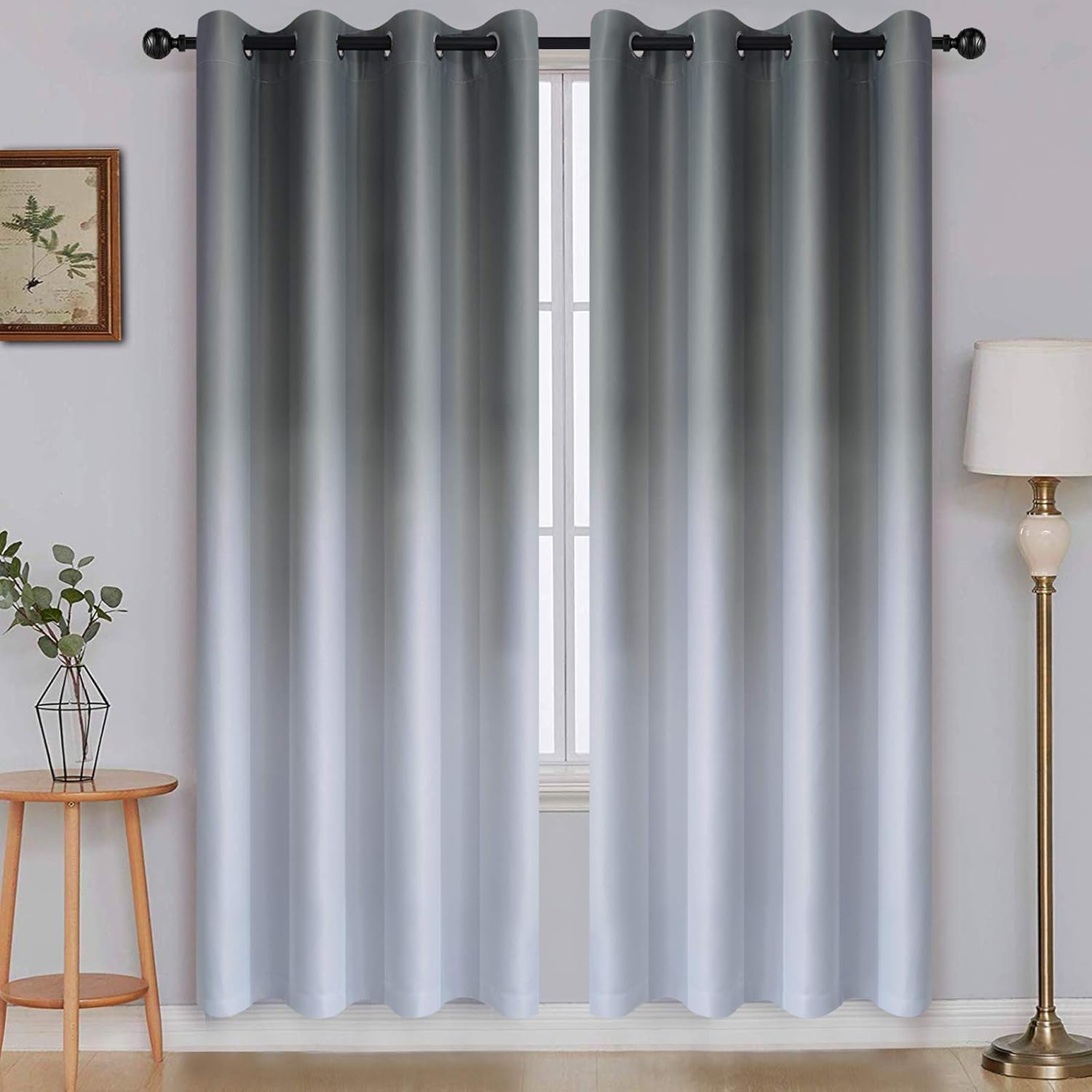 SimpleHome Ombre Room Darkening Curtains for Bedroom, Gradient Black to Grey White Light Blocking Thermal Insulated Grommet Window Curtain/Drapes for Living Room,2 Panels, 52x84 inches Length